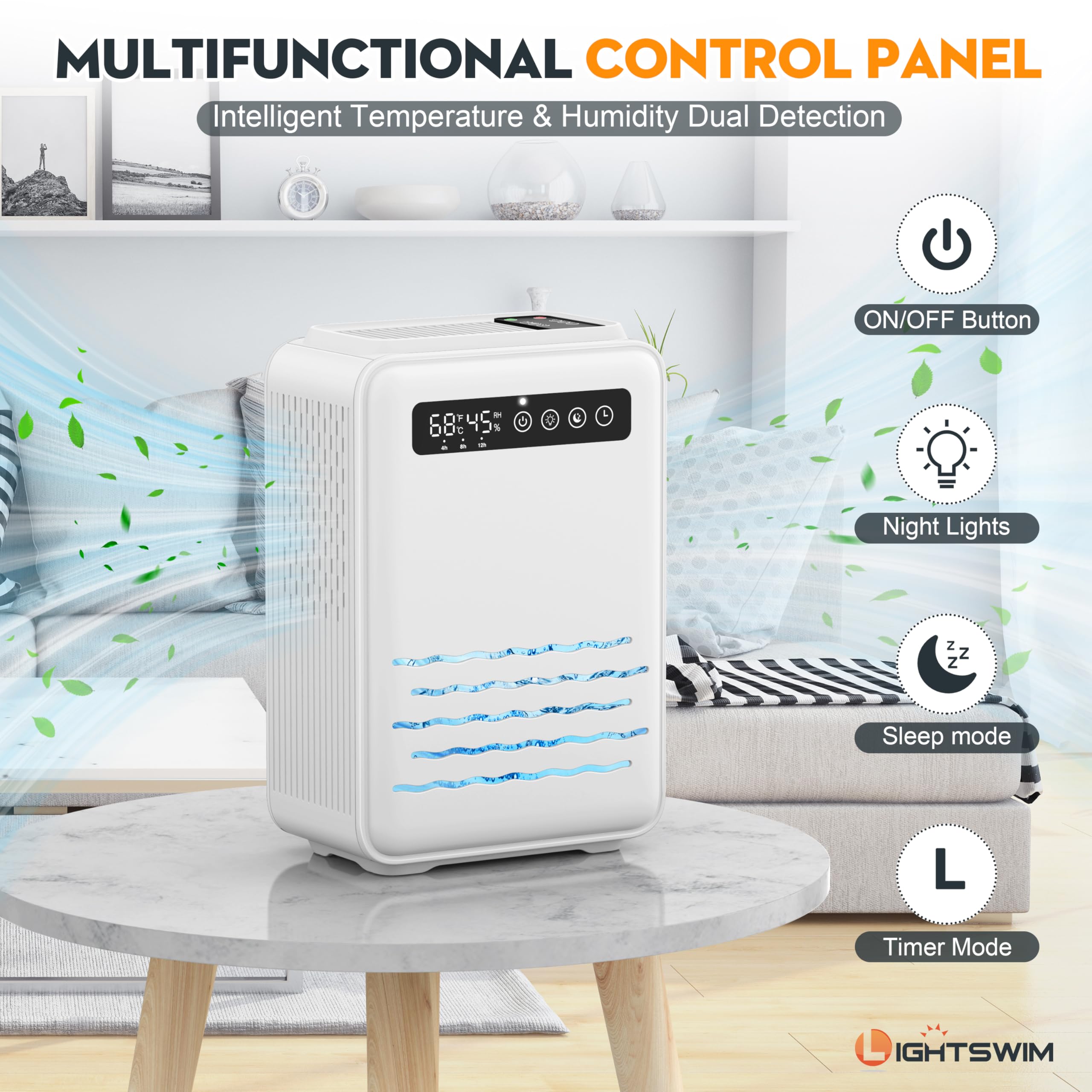Deumidificatore aggiornato (telecomando) per camera da letto, serbatoio dell'acqua da 2,8 l, 75 m², piccolo deumidificatore silenzioso per cantina, casa, bagno, con spegnimento automatico, luce LED 7