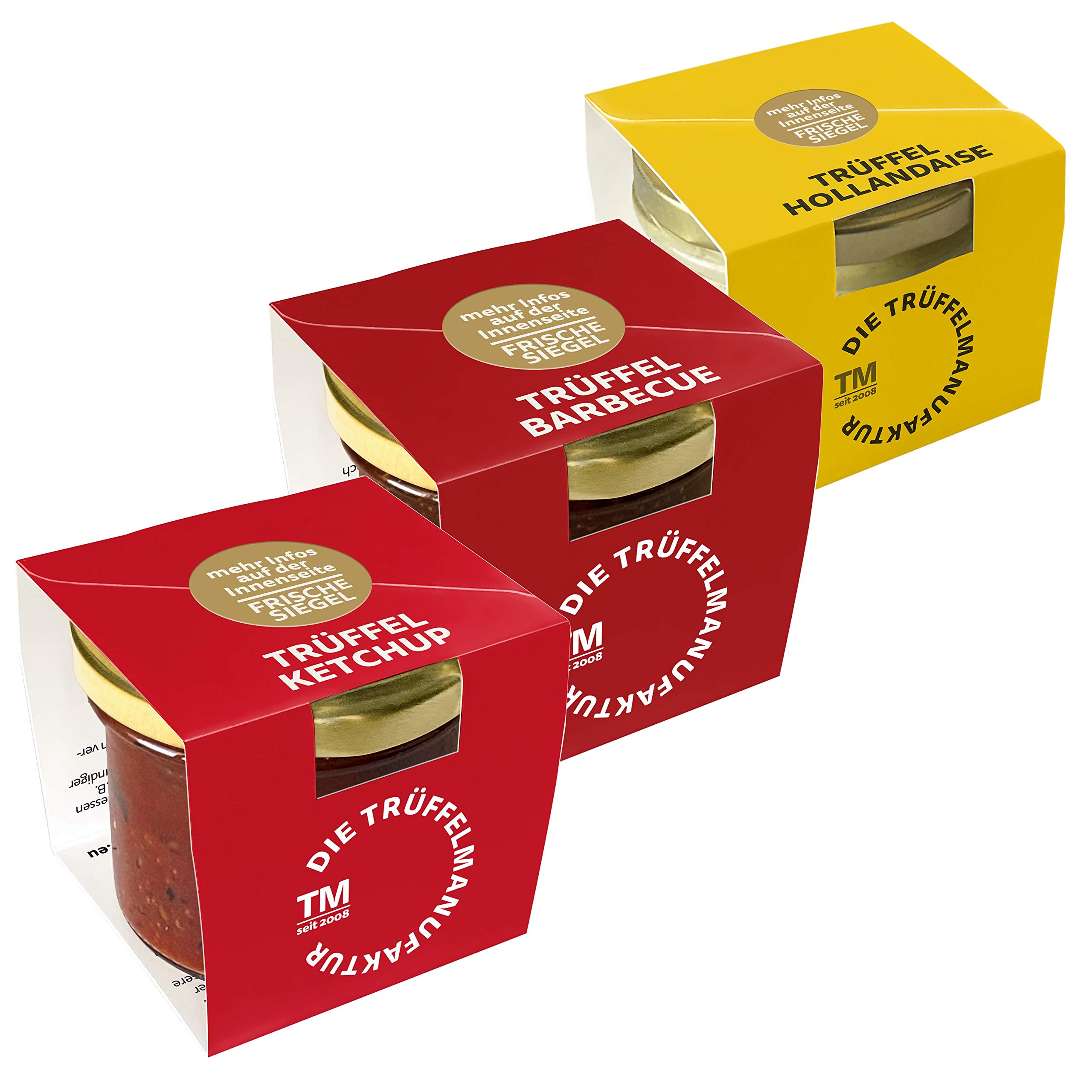 Die Trüffelmanufaktur - 3er Feinkost Trüffel Grillsaucen-Set bestehend aus: Hollandaise-Sauce 90g, BBQ-Sauce 120g und Tomatenketchup 110g, Delikatessen für Feinschmecker und Gourmet