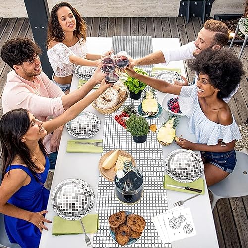 Miniatura 3 de Juego de 98 piezas de suministros de fiesta de disco con purpurina de los años 70, camino de mesa de bola de discoteca, platos de papel, servilletas