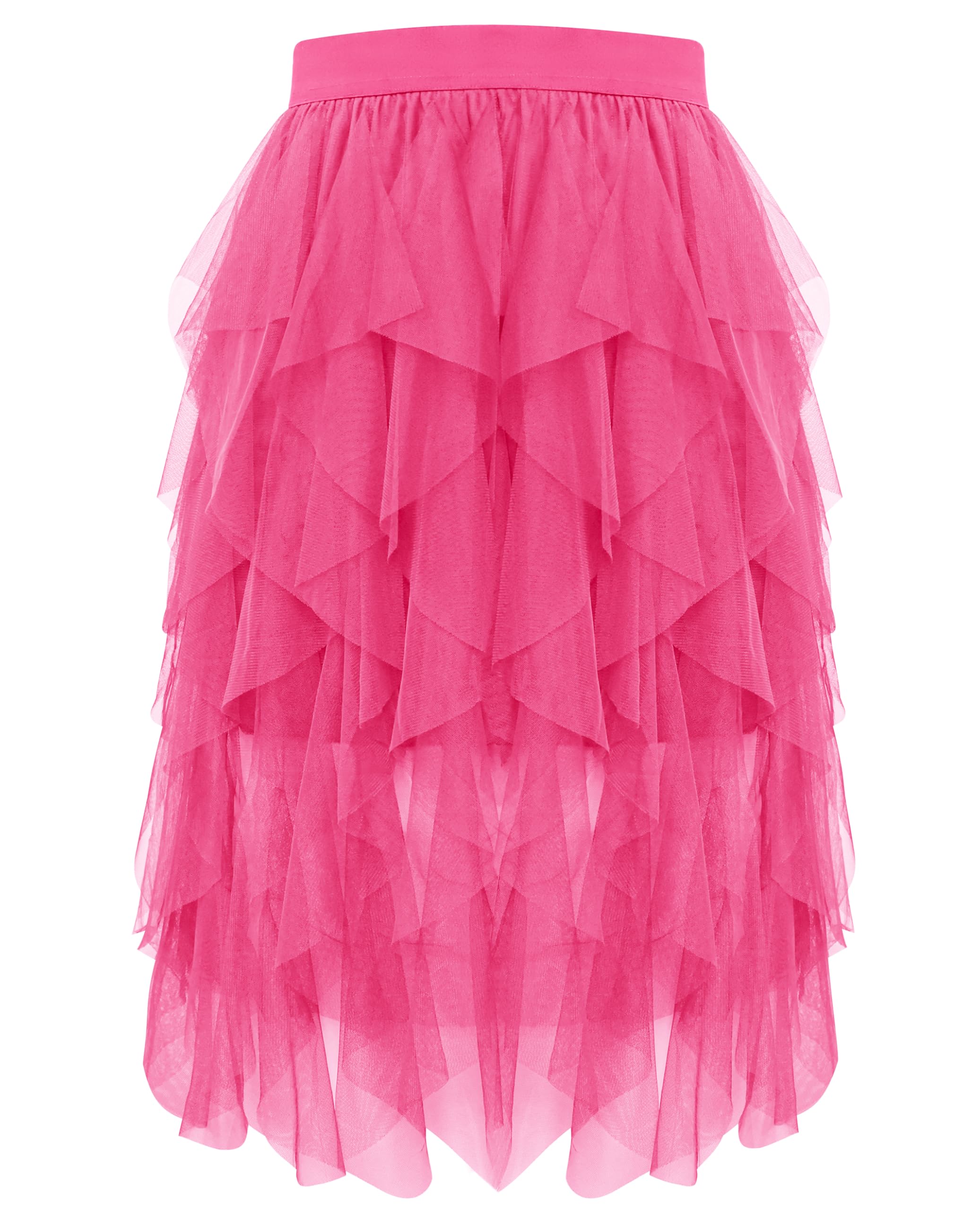 Wikoan Women's Tulle Skirt, High Waist Multilayer Mesh Irregular A-line Midi Skirt Tutu Skirts for Wedding Party Halloween Christmas Daily,Rose Red,S/M
