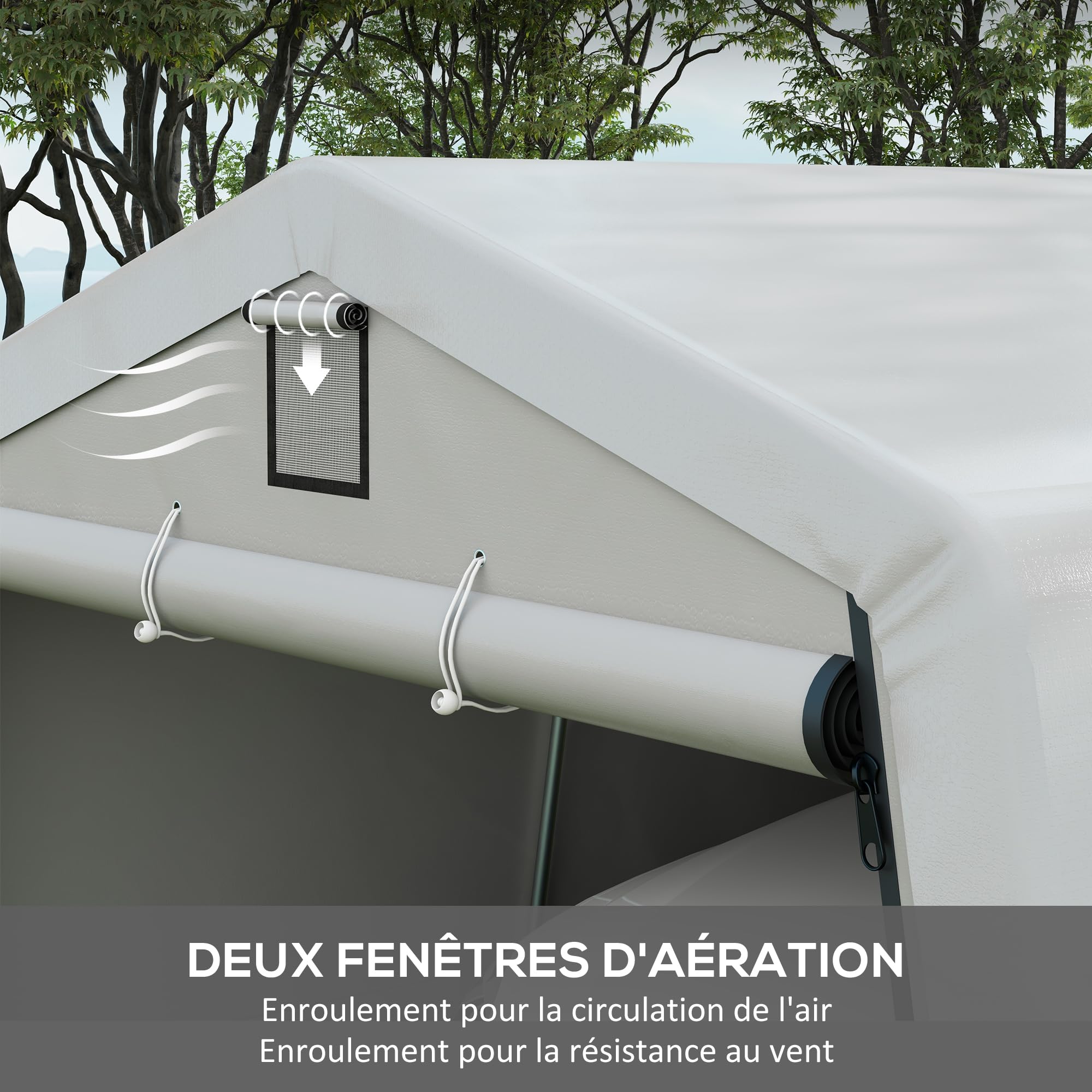 Outsunny Tente Garage carport dim. 6,2L x 3,3l x 2,4H m Acier galvanisé Robuste PE Haute densité 150 g/m² imperméable Anti-UV, 1 Porte Gris Clair et 2 aérations