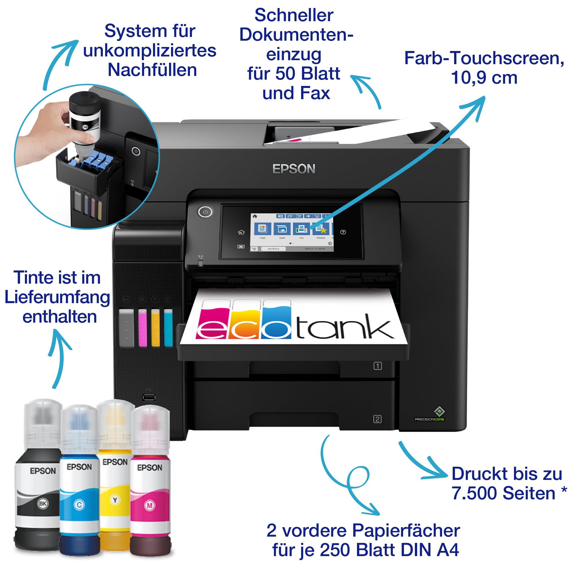 EcoTank ET-5850 DIN-A4-Multifunktions-Wi-Fi-Tintentankdrucker mit Fax