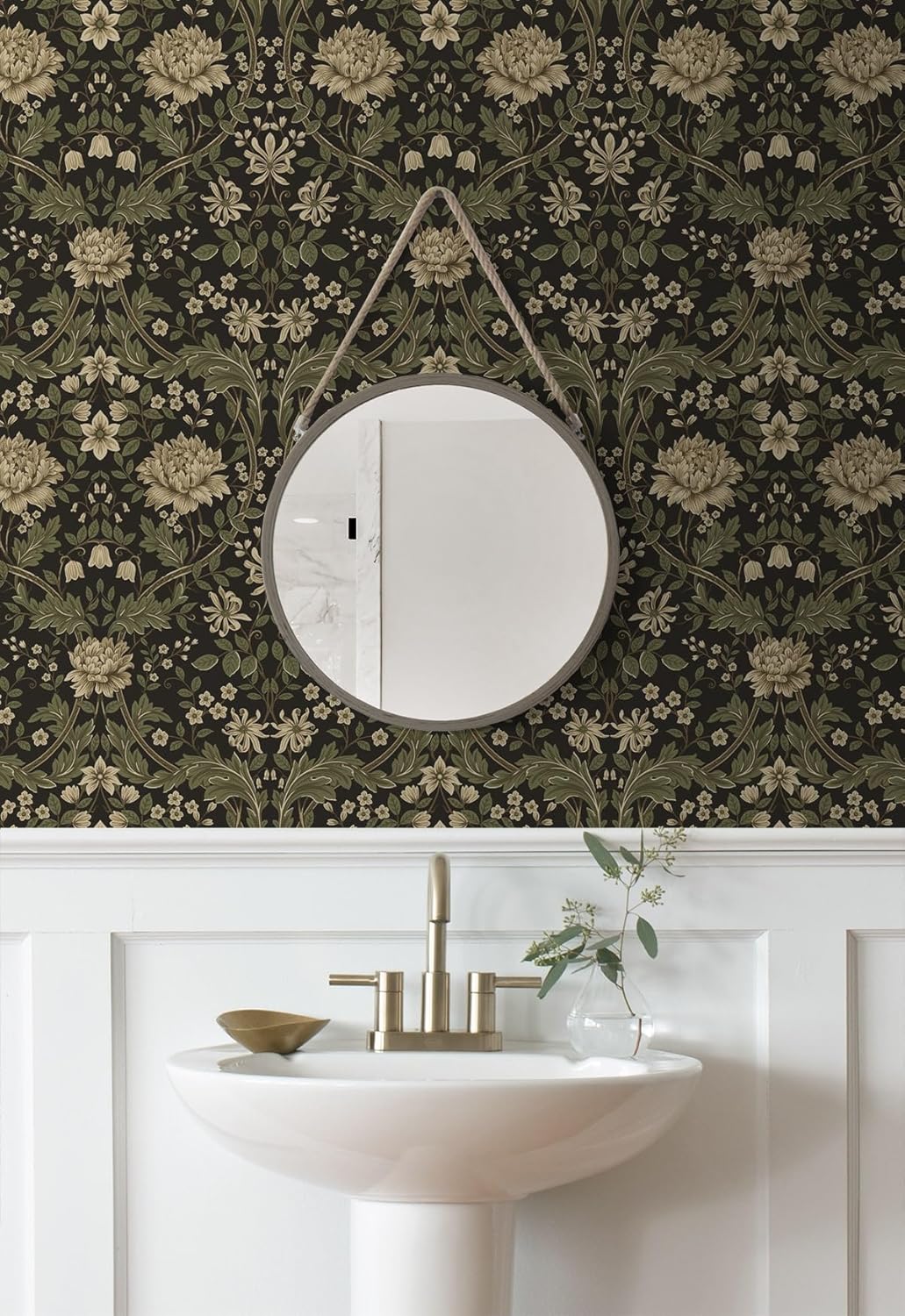 NextWall Honeysuckle Trail Floral Vintage Peel and Stick Wallpaper (Brown & Sage)