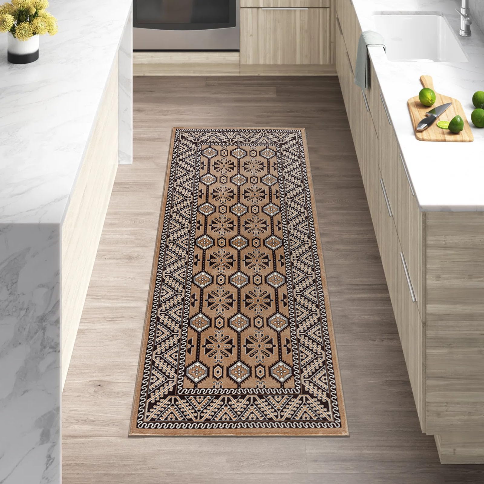 cozily® Beige Rug Runner With Jute Back, Vintage Rugs For Living Room - Arta 60 x 220 cm - Washable Runner Rug For Kitchen and Hallway Entrance — image 1