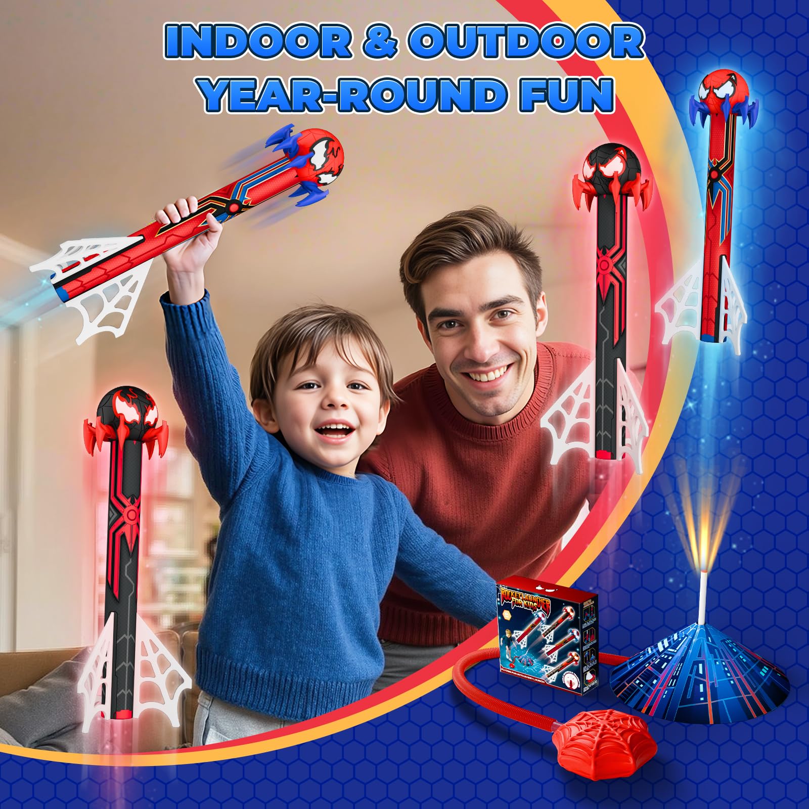Giochi Bambini 3-12 Anni, Lanciarazzi Razzo Spaziale giochi giardino esterno, 4 Razzi Pompa Ragnatela Giocattolo Gioco Bambino 3-10 Anni, Regalo Bimbo 3-10 Anni Maschio Regali di Pasqua per Bambini