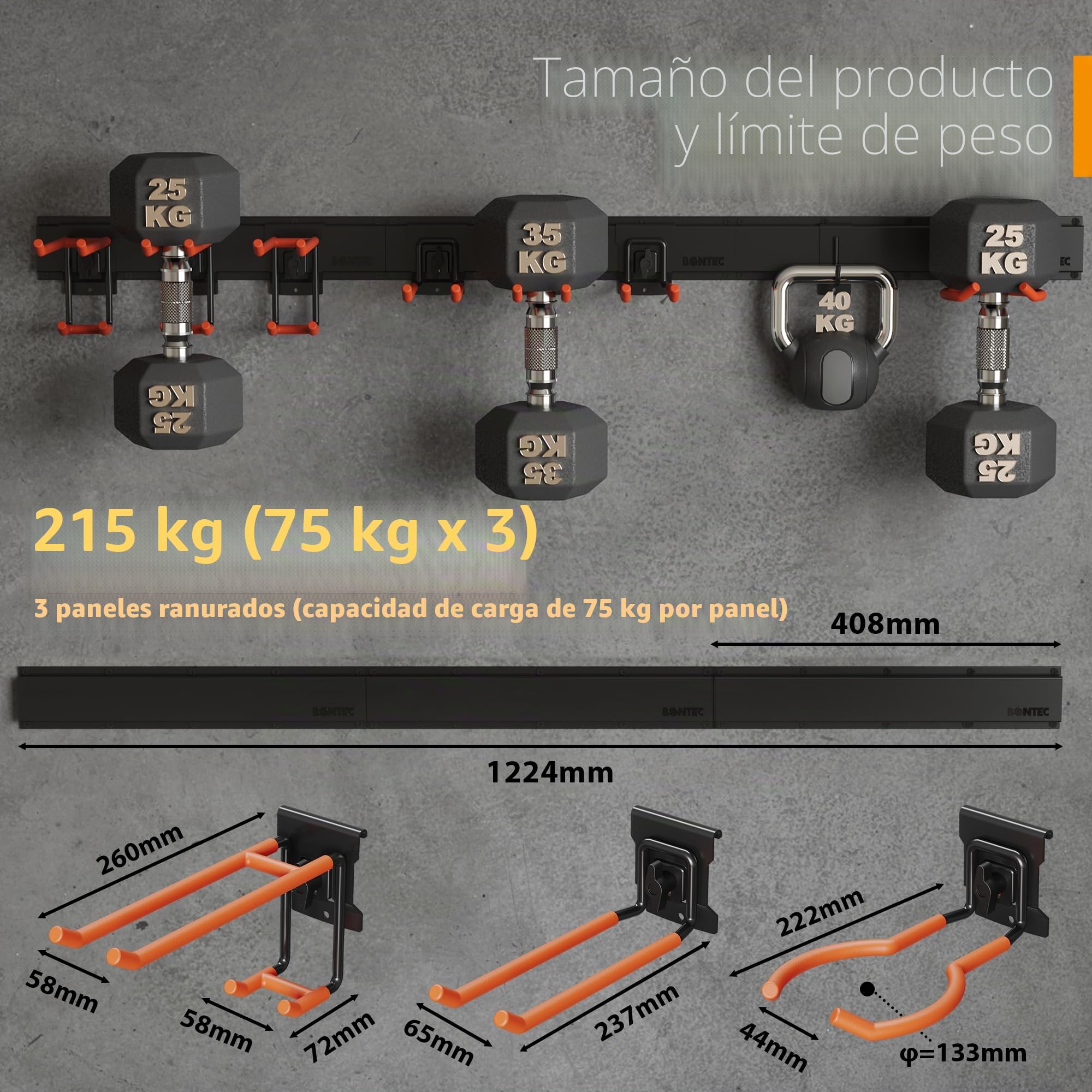 BONTEC Estantería Multifuncional Móvil, Revestimiento Duradero, Carga Máxima 215kg, Ajustable con Botón, Organizador de Herramientas, Panel de Herramientas para Garaje, Oficina y Jardín, Color Naranja