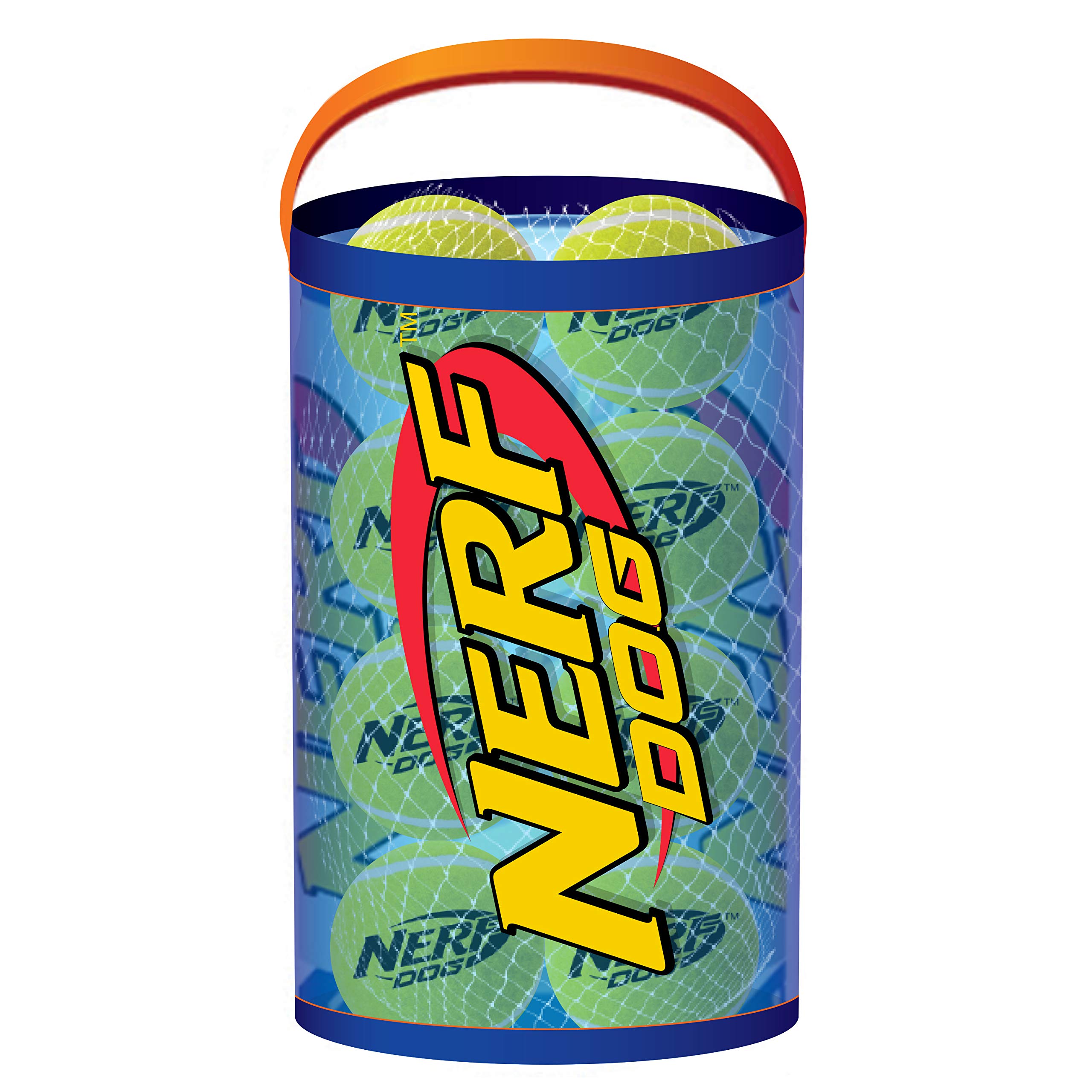 Nerf Dog 16-Piece Dog Toy Gift Set, Includes 16 2.5in Squeak Tennis Balls and a 10.25in Bucket, Nerf Tough Material, Green