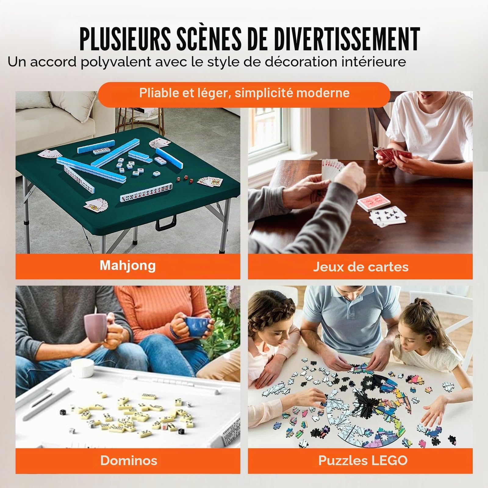 VEVOR Table de Mahjong Pliable, Table de Jeu de Cartes pour 4 Joueurs, avec Plateau Vert Résistant à l'usure, Table de Dominos Portable avec Poignée de Transport, pour Puzzles Poker, 86x86x74 cm