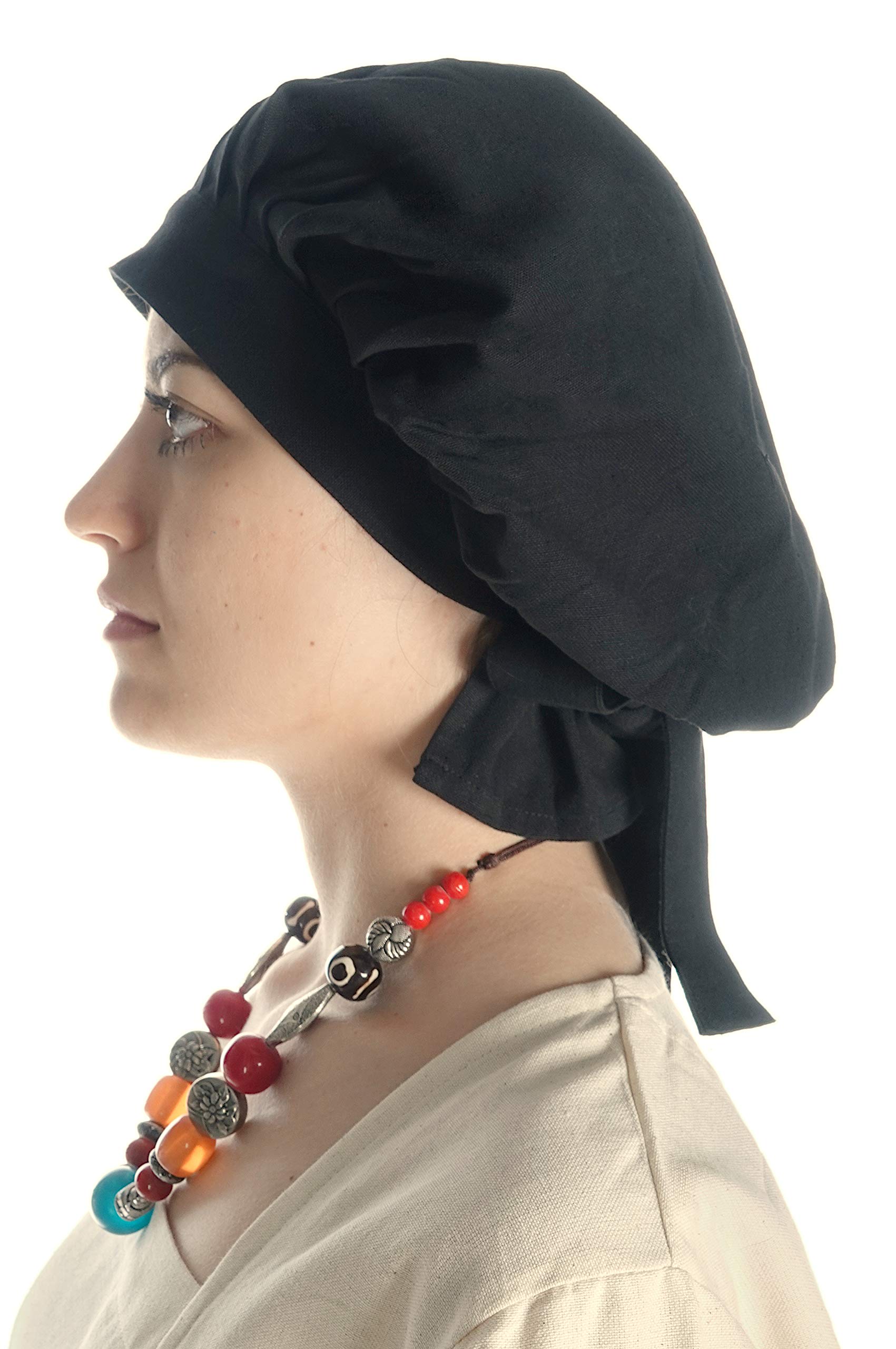 HEMAD Lady Bonnet with tie Black Pure Cotton - Image 2