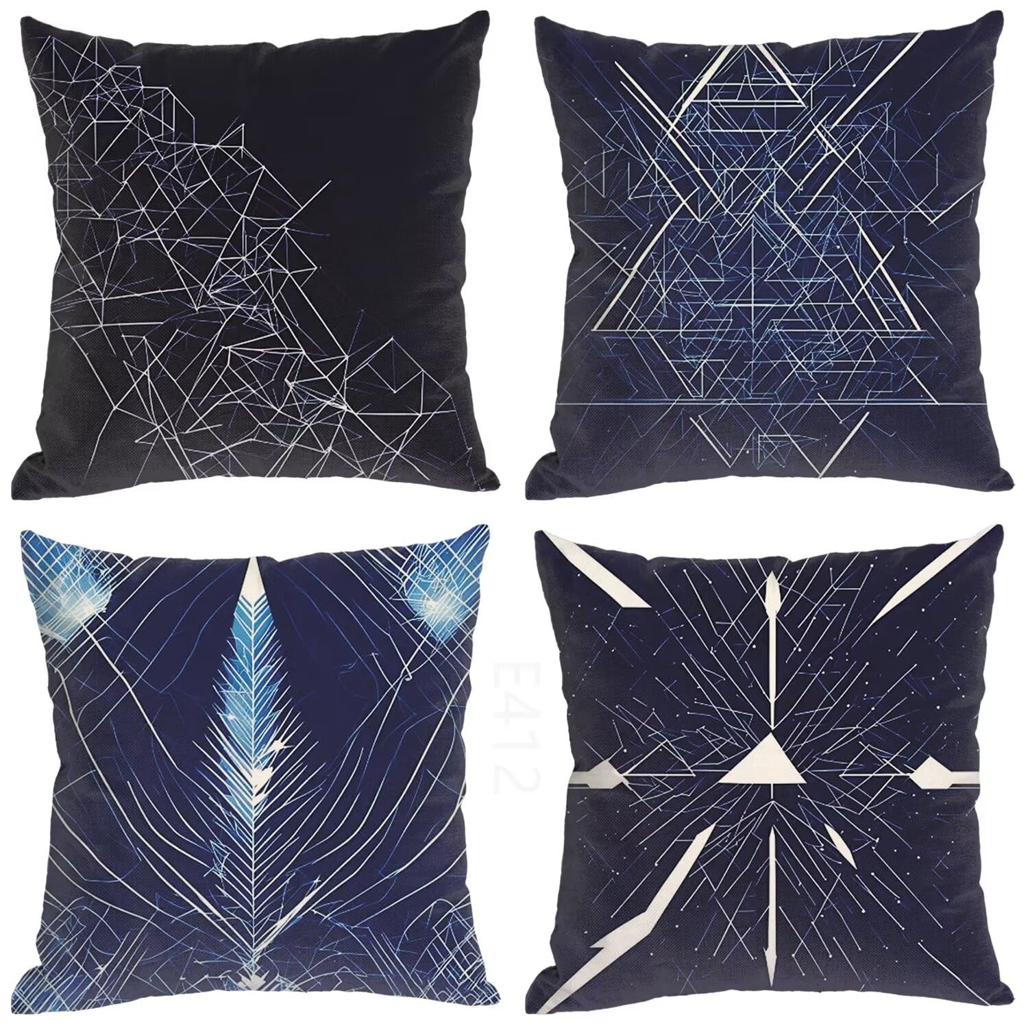 Blu navy Federe Cuscini Divano 55x55cm,4 Pack Semplice Estate Esterno Cuscini per Divano,Doppio Lato Quadrato Morbido Cuscini Divano,per Divano Soggiorno Sedia Autunno Dekoration Cuscino,Regali LY-412