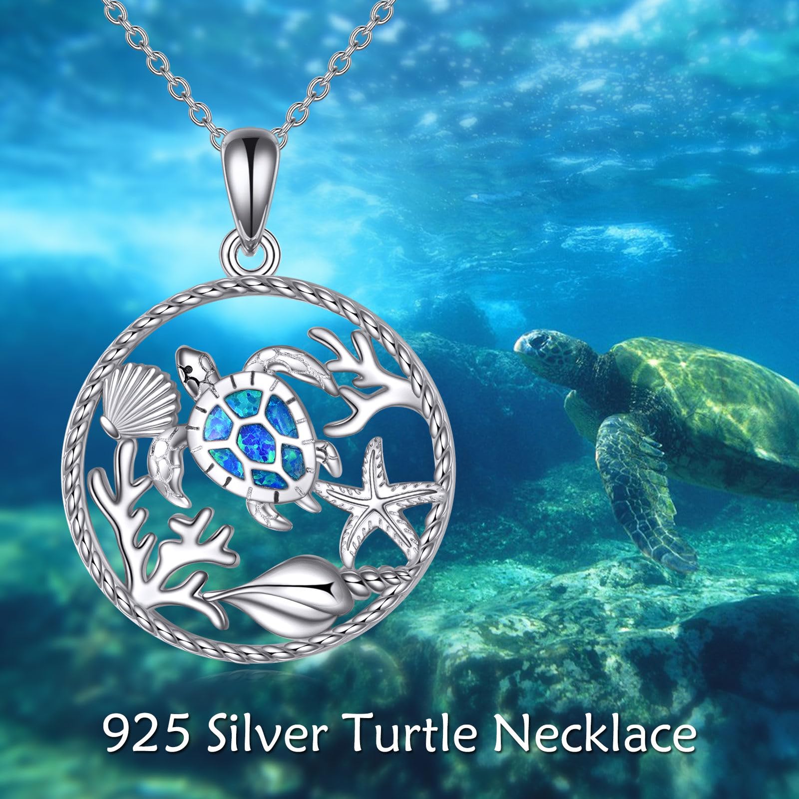 AXELUNA Blauer Opal Schildkröte Halskettefür Frauen Männer S925 Sterling Silber Meer Schildkröte Anhänger Halskette Ozean Schmuck Geschenk für Mutter Ehefrau