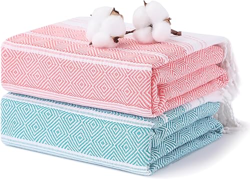 Miniatura 9 de Paquete de 2 toallas de playa turcas de algodón con bolsa, de secado rápido, sin arena, suaves, absorbentes, para adultos, baño, piscina, natación,