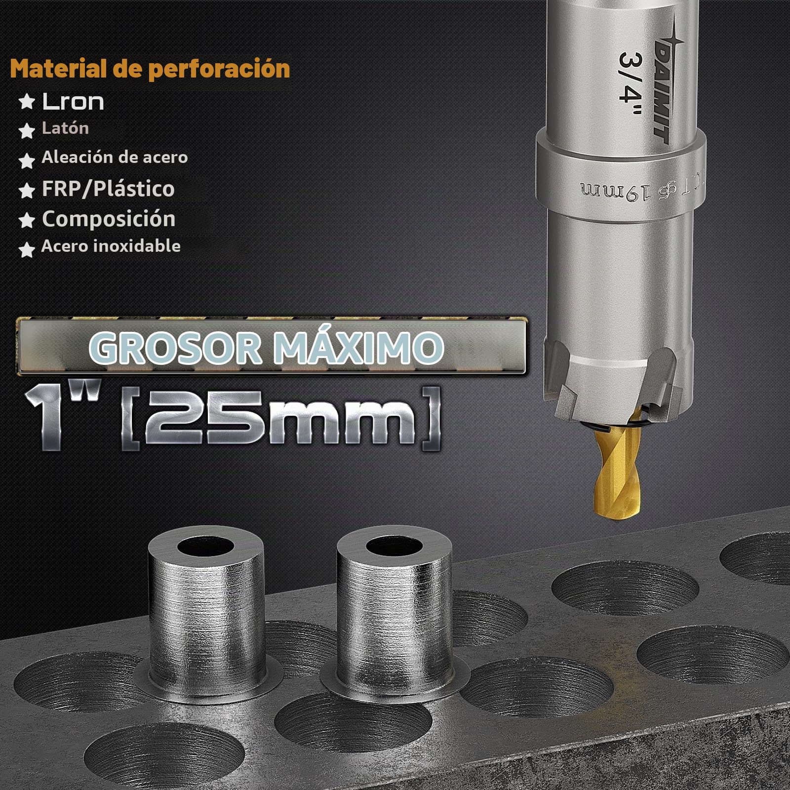DAIMIT Juego de 19 sierras de corona TCT 13–54 mm, brocas de carburo de tungsteno, para metal, acero inoxidable, hierro, madera y plástico, con 3 broques pilotos y 3 llaves Allen