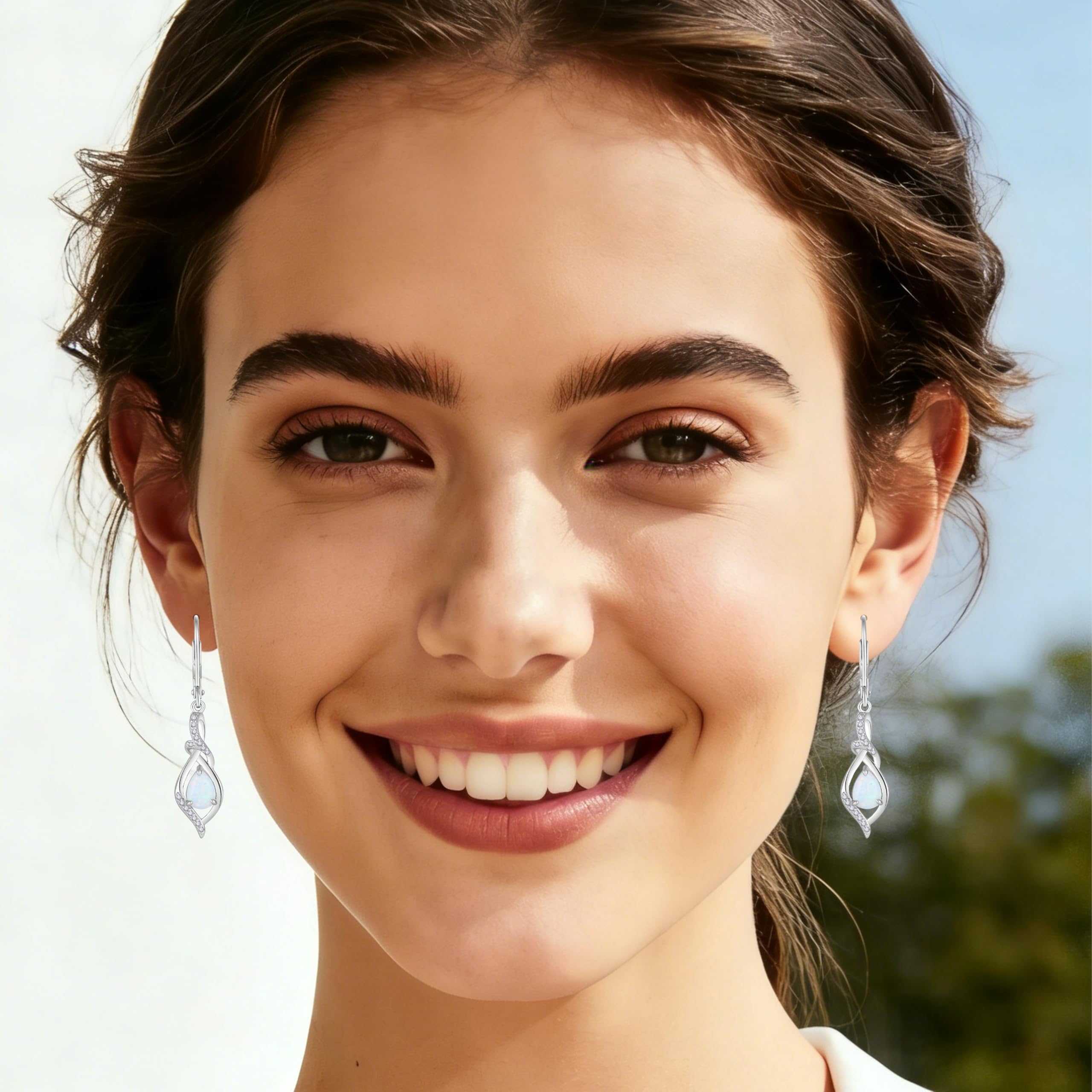 Damen Opal Ohrringe Tropfen Hängend 3A Zirkonia Geburtsstein Schmuck Muttertag Valentinstag Weihnachten Geschenke für Frauen