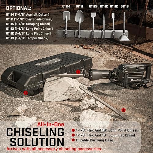 Miniatura 5 de XtremepowerUS - Martillo eléctrico de demolición de 2200 W, potencia de rompedor de hormigón y 2 puntas de cincel con caja