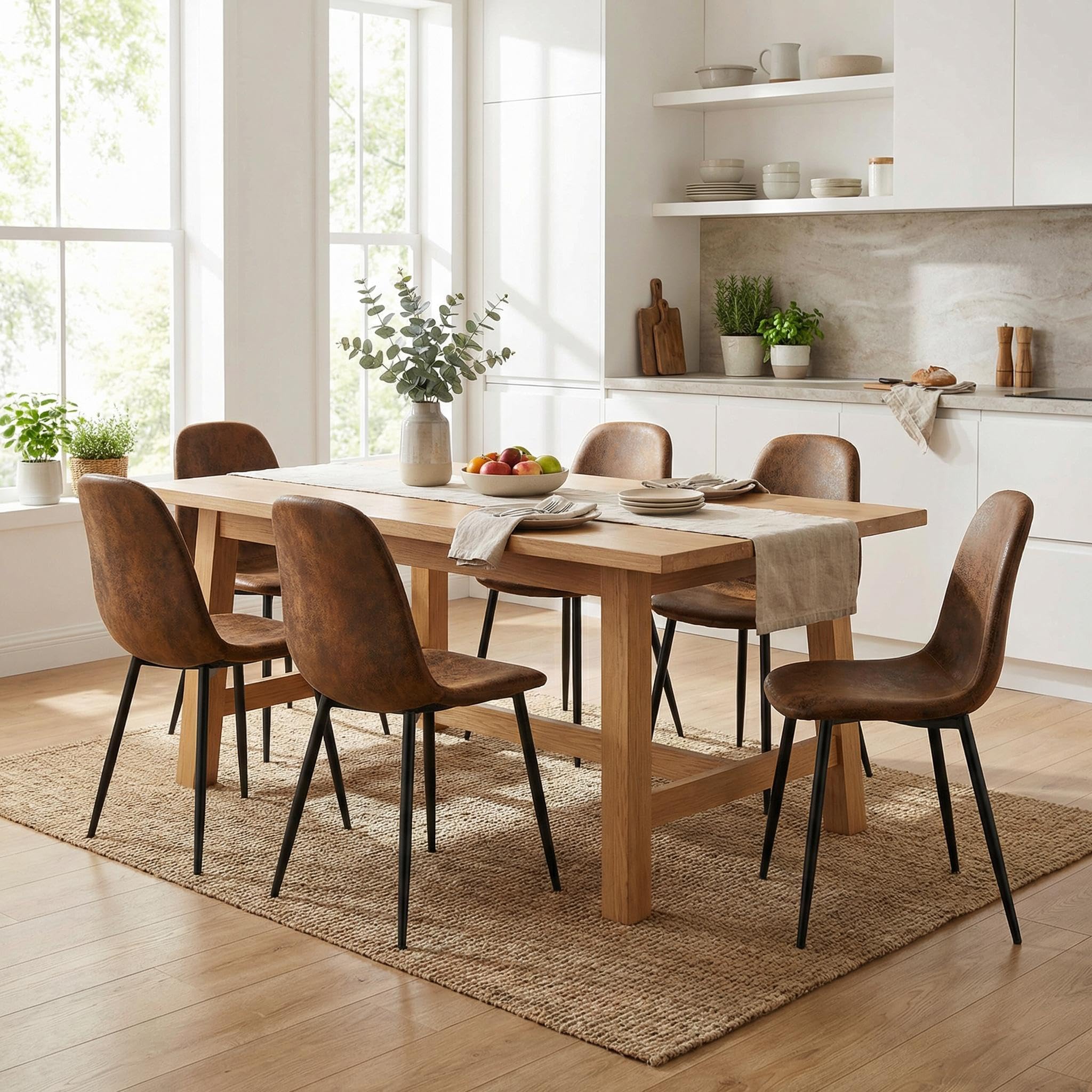 Homy Casa Dining Chairs Set of 6, Upholstered Kitchen & Dining Room Chairs with Comfortable Padded Seat, Modern Seating Set for Family Home, Living Room, Lounge (Faux Suede, Brown) — view 8