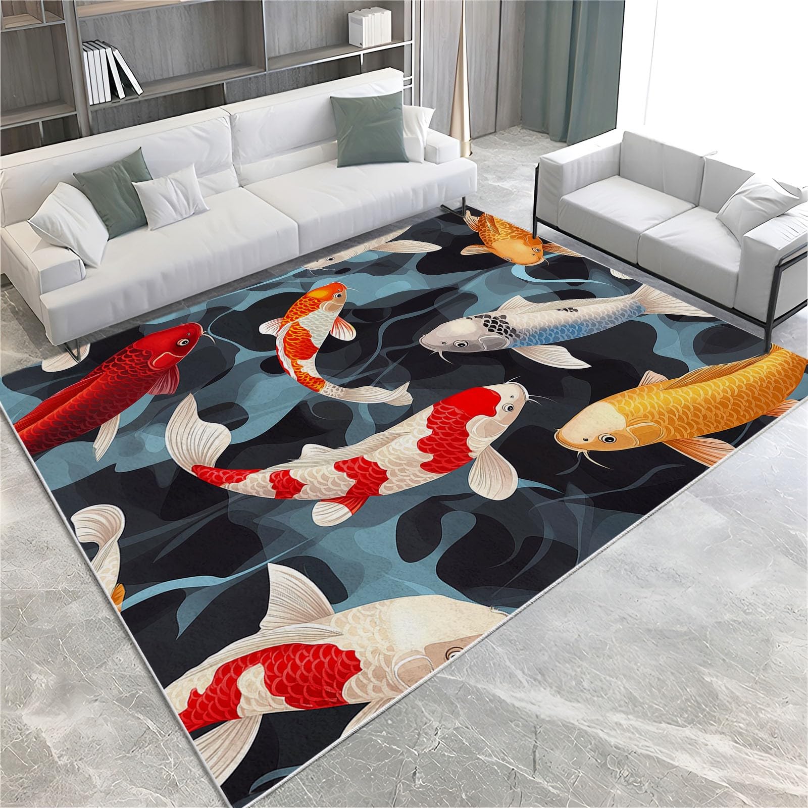 Japanese Art Style Rugs for Living Room Lotus Pond koi Area Rug Home ...