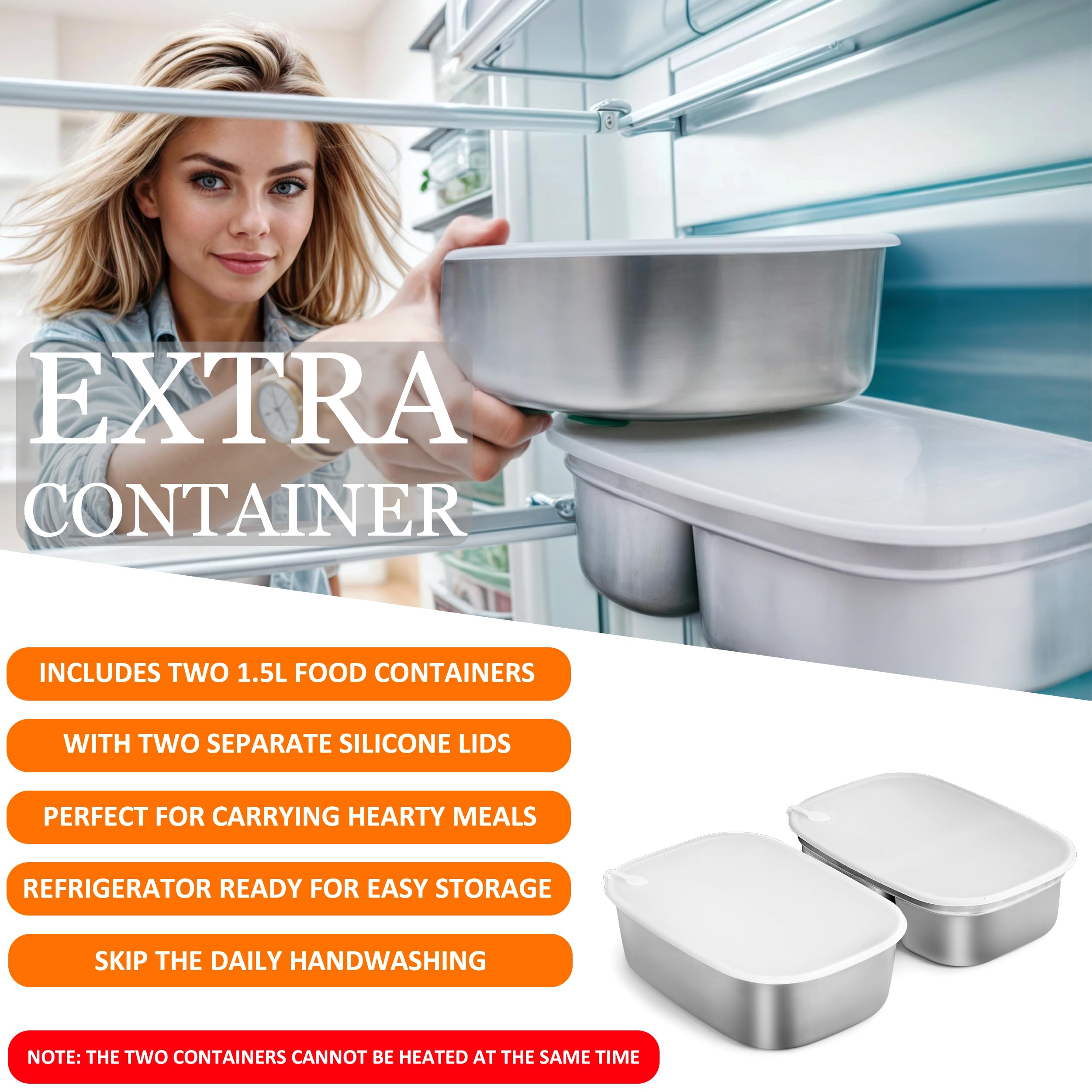Electric Lunch Box Food Heater – 80W, 2x1.5L Stainless Containers, 10L Insulated Bag, 12V/24V/220V-441786