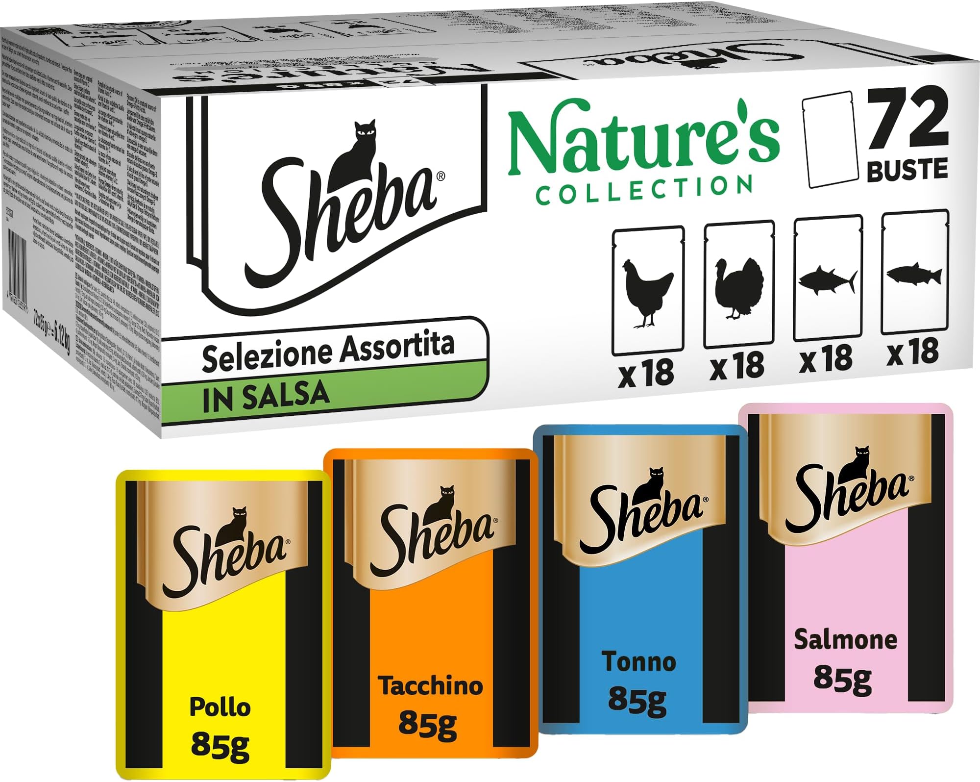 Sheba Vaschette Umido Per Gatti - Assortimento Salmone, Pollo E Pollame, 85 G X 88 Pezzi - Foto 14