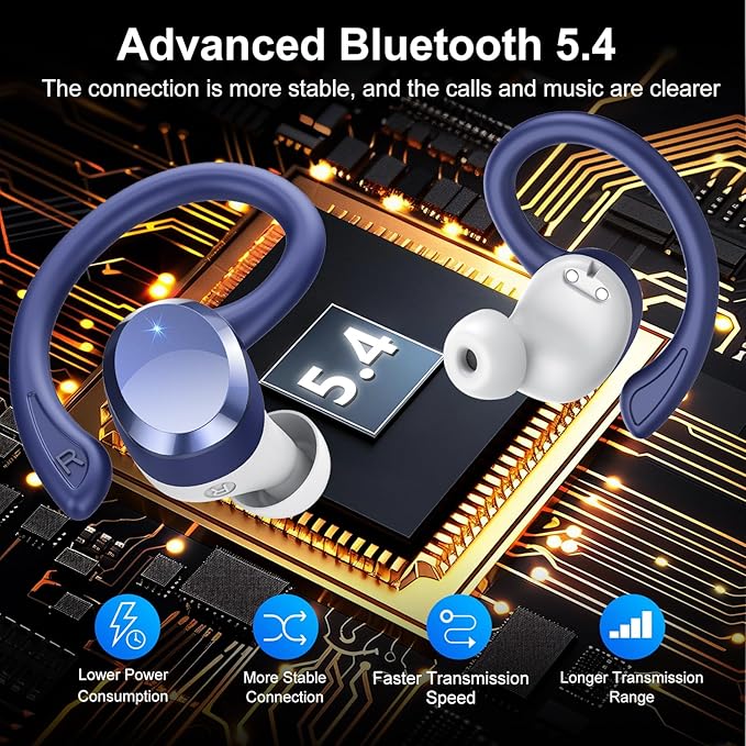 Wireless Earbuds, Bluetooth Earbuds, Bluetooth 5.4 Headphones 68hrs Playtime Sport Earphones with LED Display ENC Noise Cancelling Mic, IPX7 Waterproof Over Ear Ear Buds with Hook for Gym/Workout