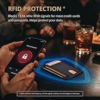 Vista 200 de Buffway - Billetera delgada minimalista de cuero con protección RFID para hombre y mujer Café Lichee