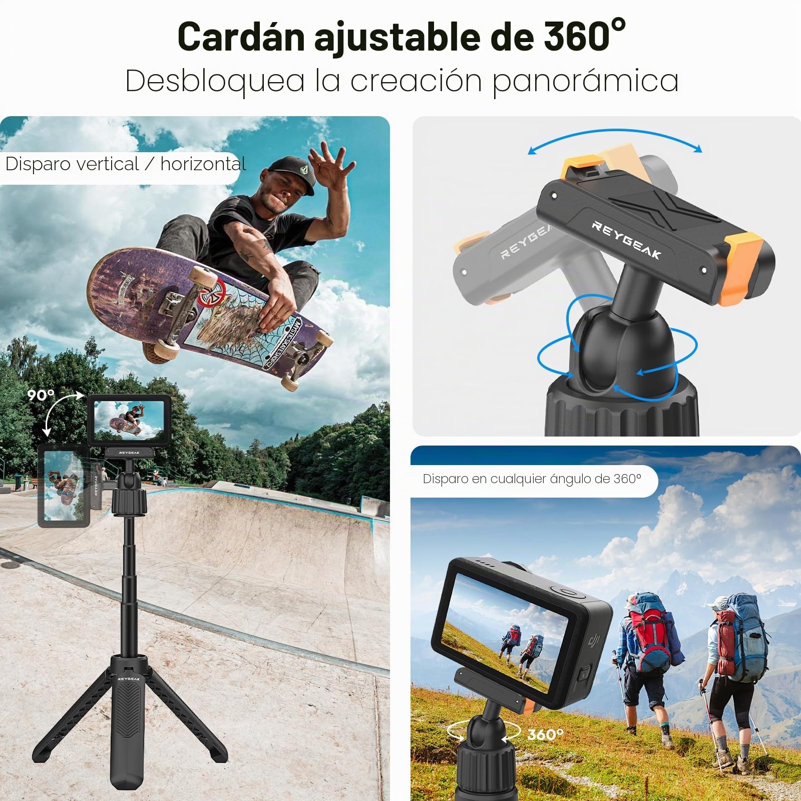 REYGEAK Ojo magnético Todo en uno, Palo Selfie Desmontable rápido, Varilla de extensión Osmo Action Mini Compatible con Osmo Action 3, Osmo Action 4, Osmo Action 5 Pro