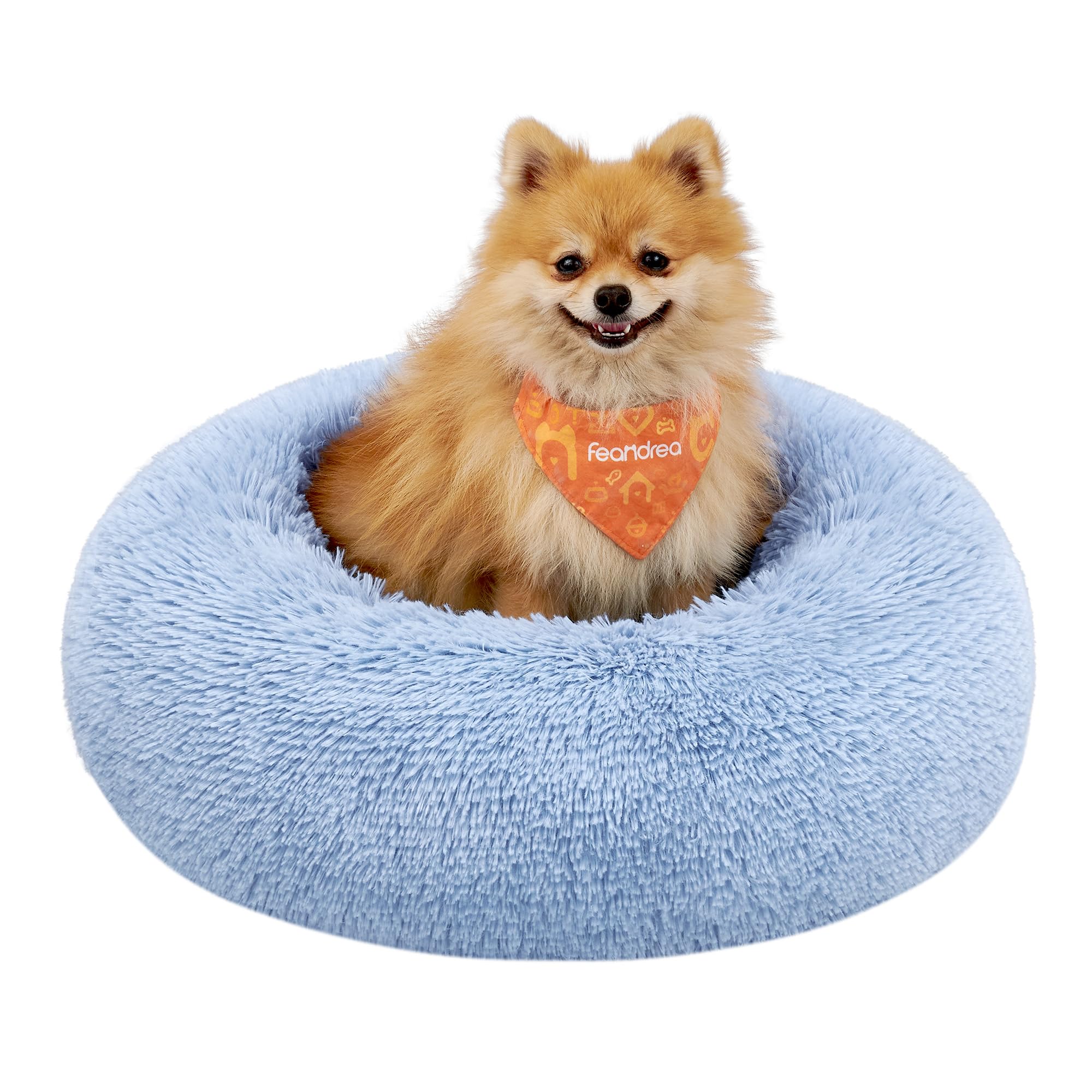Feandrea Cuccia Cane Interno, Cuccia per Cani, Lettino per Animali Domestici a Ciambella, Cuscino Sfoderabile e Lavabile, Tappeto di Peluche, Diametro 60 cm, Blu Pallido PGW038Q01