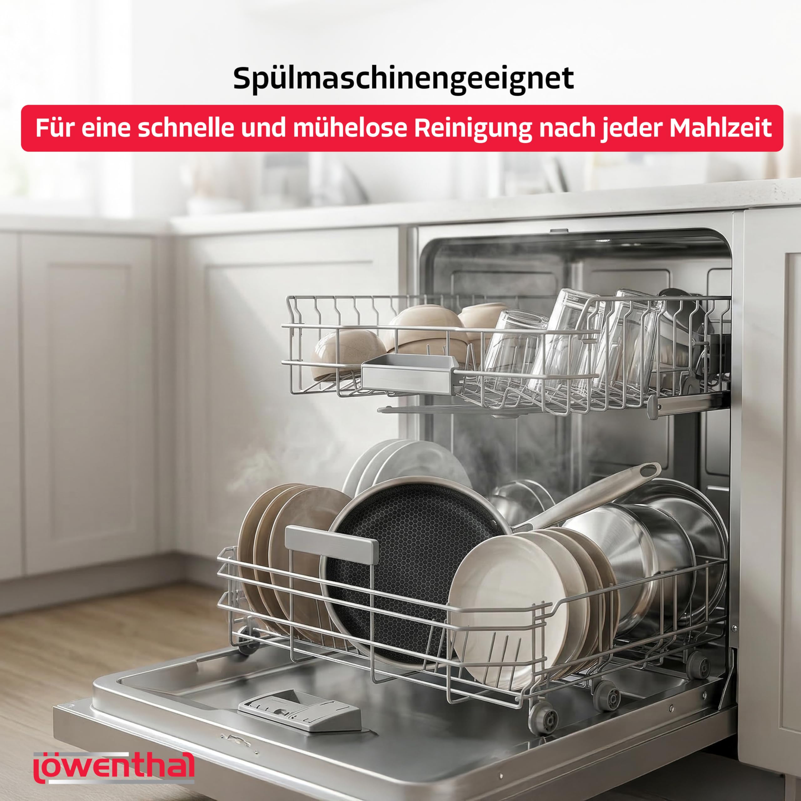 Löwenthal® Bratpfanne 28 cm | Edelstahl Pfanne mit Wabenstruktur | Keramische Antihaftbeschichtung | Kratzfest | PFAS- & PTFE-frei | Induktion alle Herdarten | Spülmaschinenfest | Backofenfest 280°C