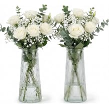 Glass Vase 20cm - Set of 2 Flowers Vases, Vase for Centerpieces Minimalist Modern Home Decor Vases for Pampas Bouquet for Living Room, Bedroom, Home, Office or Wedding Dinner Table