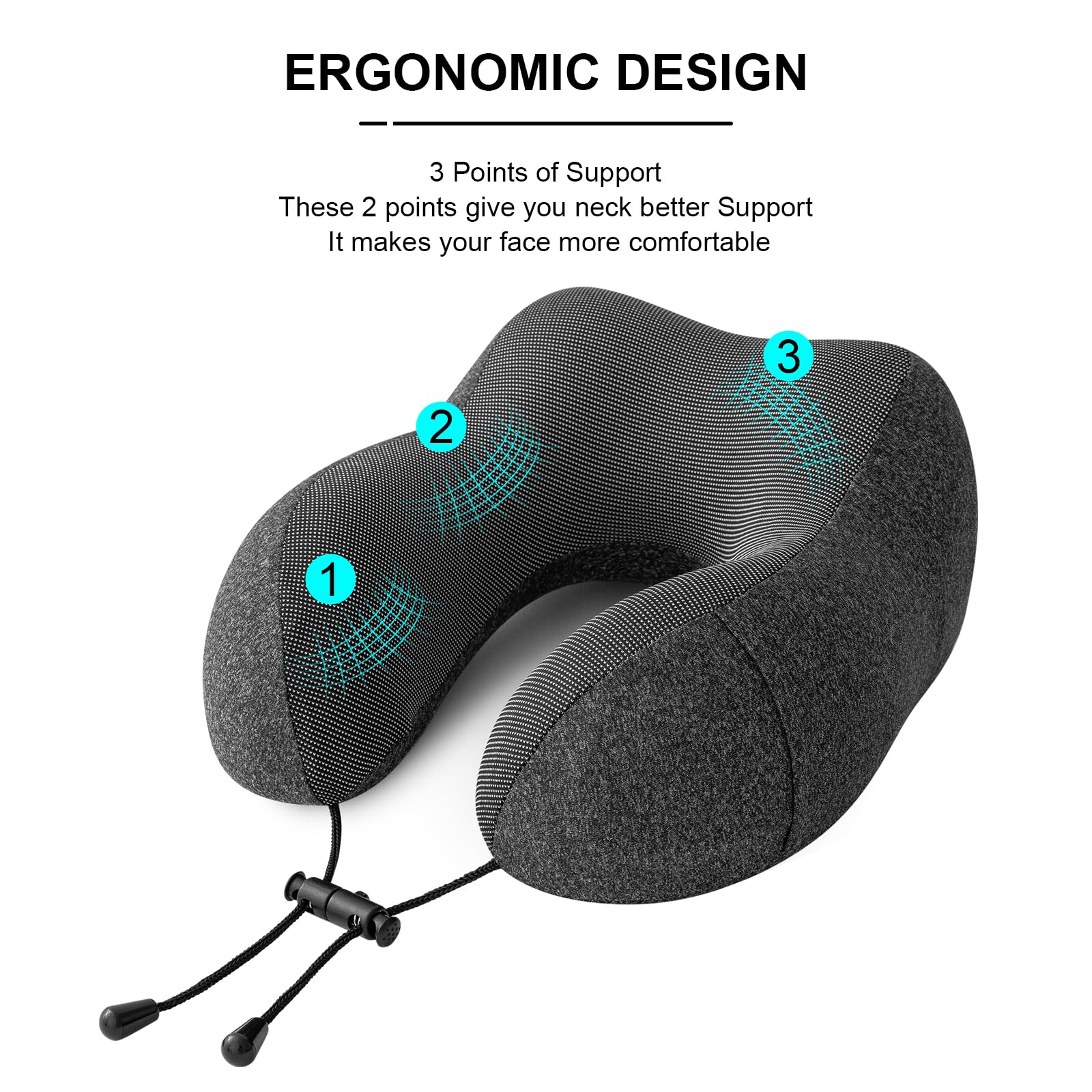 Accessoire Confort Voyage Léger Sac Transport Oreiller De Voyage Cervical En Mousse Mémoire - Forme En U, Housse Lavable, Sac De Transport Inclus