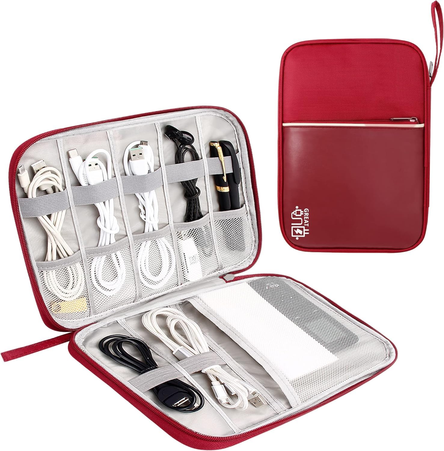 VYATIRANG Gadget Organizer Travel Cable Accessories Bag Double Layer Electronics Organizer Portable Storage Case for Cable, Cord, Charger, Adapter, Power Bank, Hard Drives-image-24