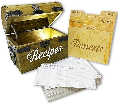 Caja de recetas con tarjetas y divisores de 4 x 6, tarjetas de recetas de granja y juego de caja - Caja organizadora grande de madera personalizada,