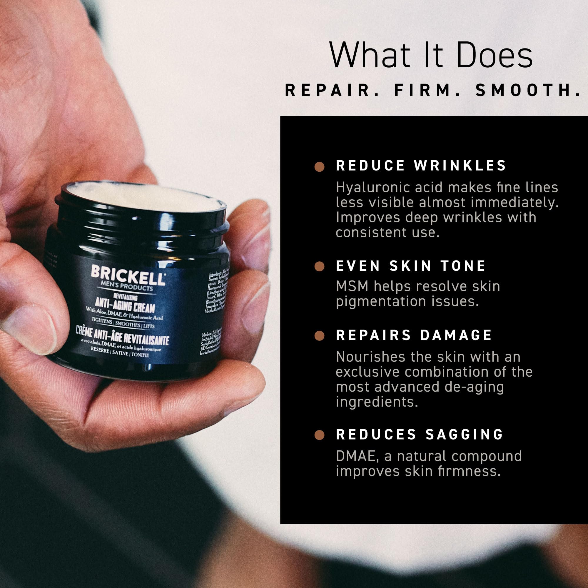 Brickell Men's Products Crème Anti-Âge Revitalisante, Crème Visage Anti-Rides Nuit Naturelle et Bio – 59ml – Parfumée