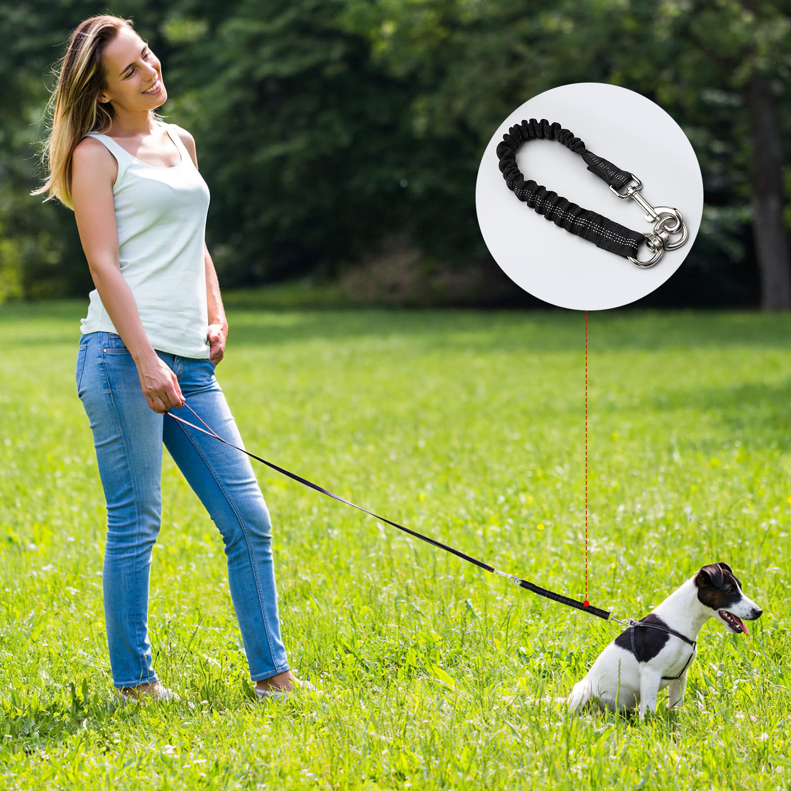 Pet Absorber Elastic Puppy Bungee Buffer Reflective Nylon Dog Leash Extension for Walking Running Training Dog Accessories (Black) - Image 2