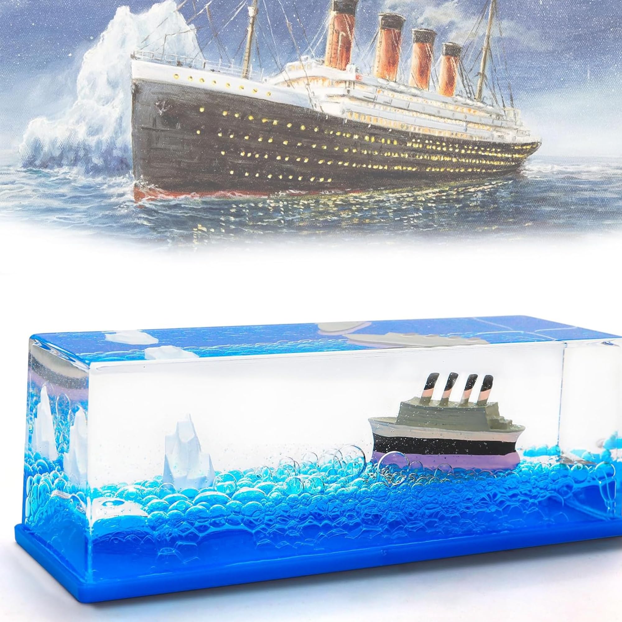 HIRNAYA Liquid Wave Titanic Cruise Ship Decorative Paperweight for CAR Dashboard, Nautical SHOWPIECE for Home Decor, Office Desk, and Gifting – Elegant Wave Motion Ship Model (Blue)