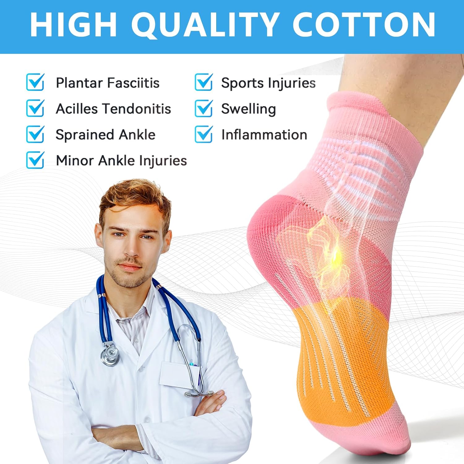 IRAMY Compression Ankle Support Socks Women Coolmax Wicking Cushioned Athletic Plantar Fasciitis Relief 3 Packs - Image 6
