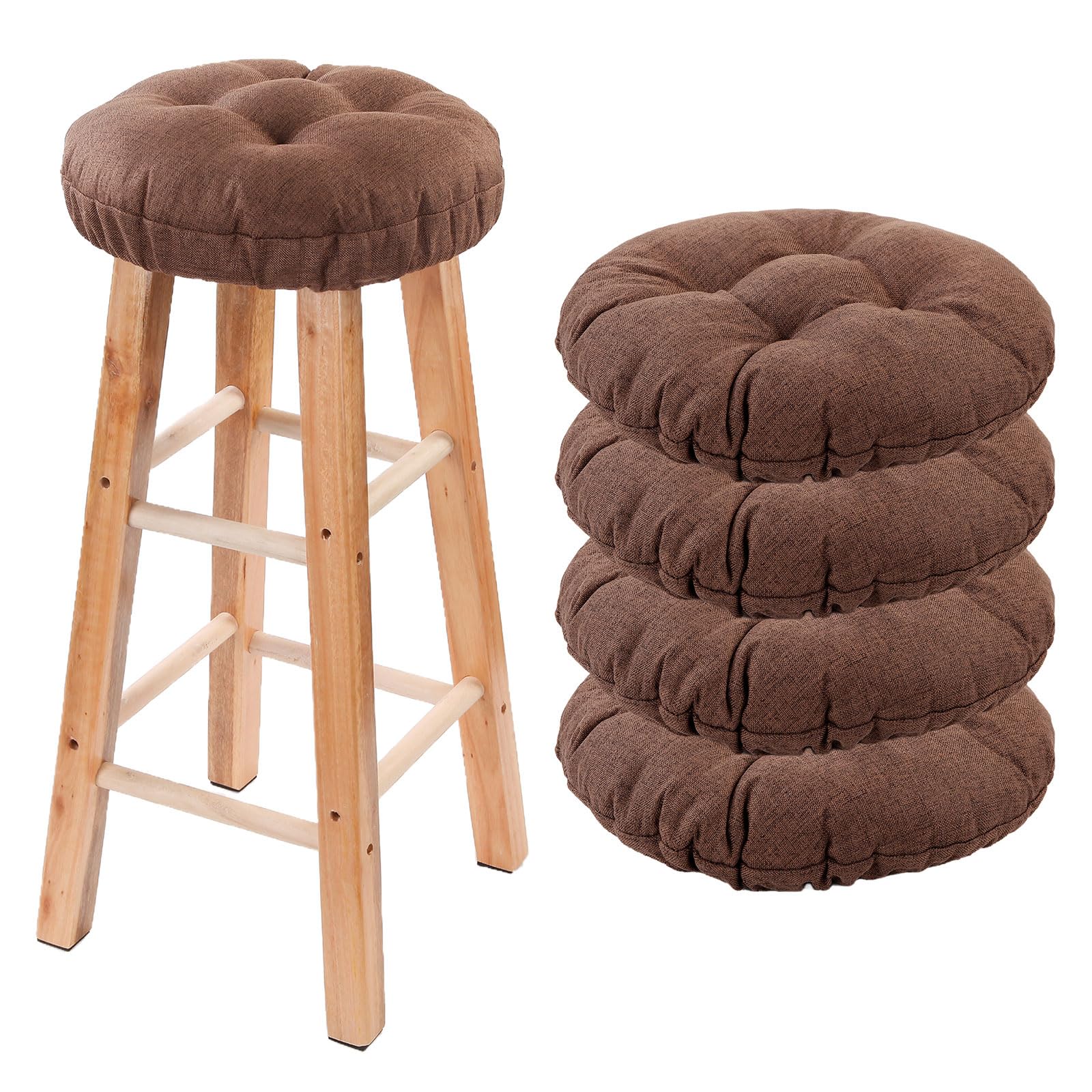 Bar Stool Covers Set of 4, Stool Covers Round with Elastic Band Pad, Soft Stool Seat Covers, Nonslip and Washable, 12 Inch, Brown