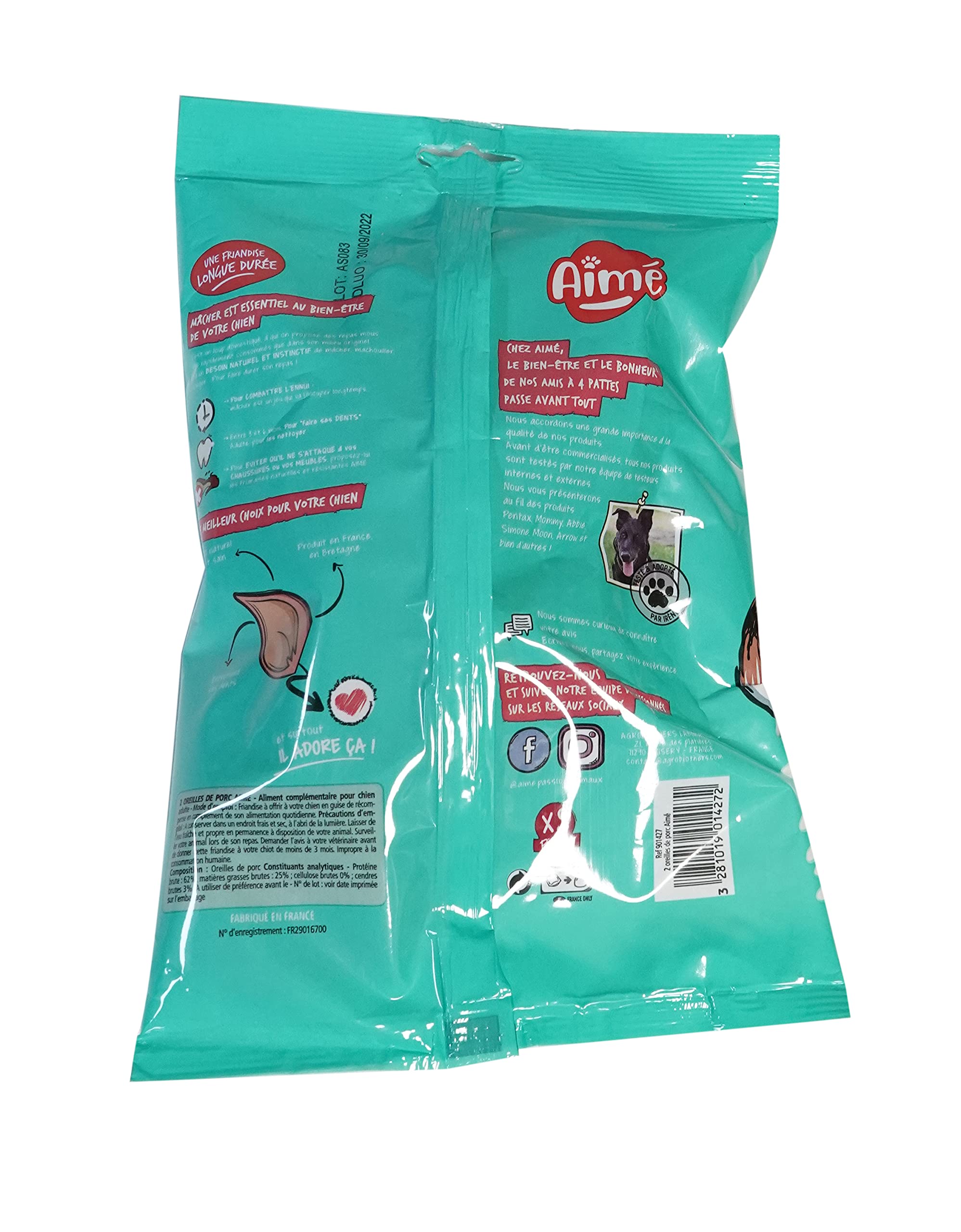 Aimé - Friandises pour Chien - Oreilles de Porc - Nourriture Naturelle sans Conservateur ni Colorant - Friandise à Mâcher pour le Bien-Être du Chien - X2
