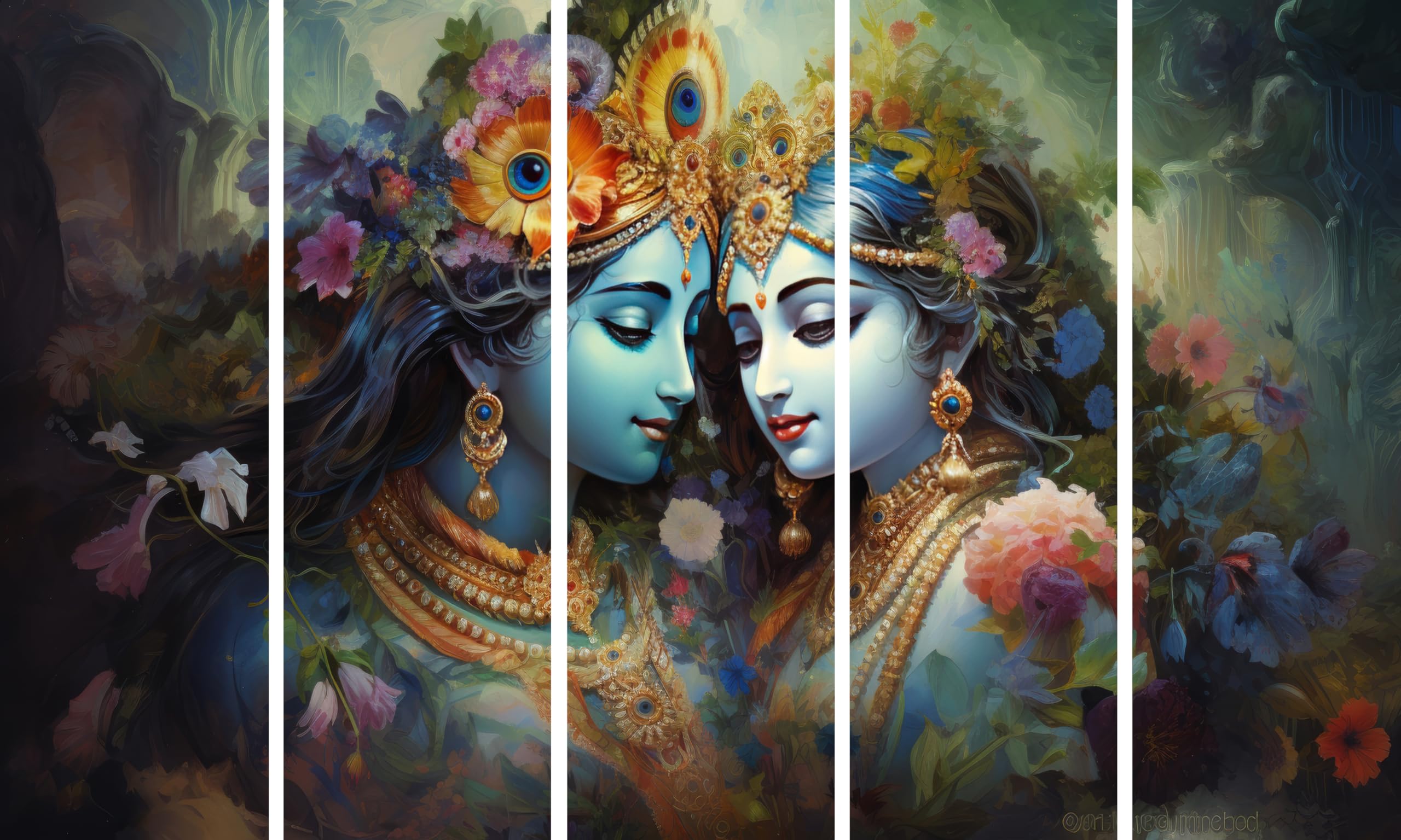 KYARA ARTS Wood Framed, Radha Krishna wall Painting with frame multicolor 50 x 30 inch set of 5 (Design-03) 2