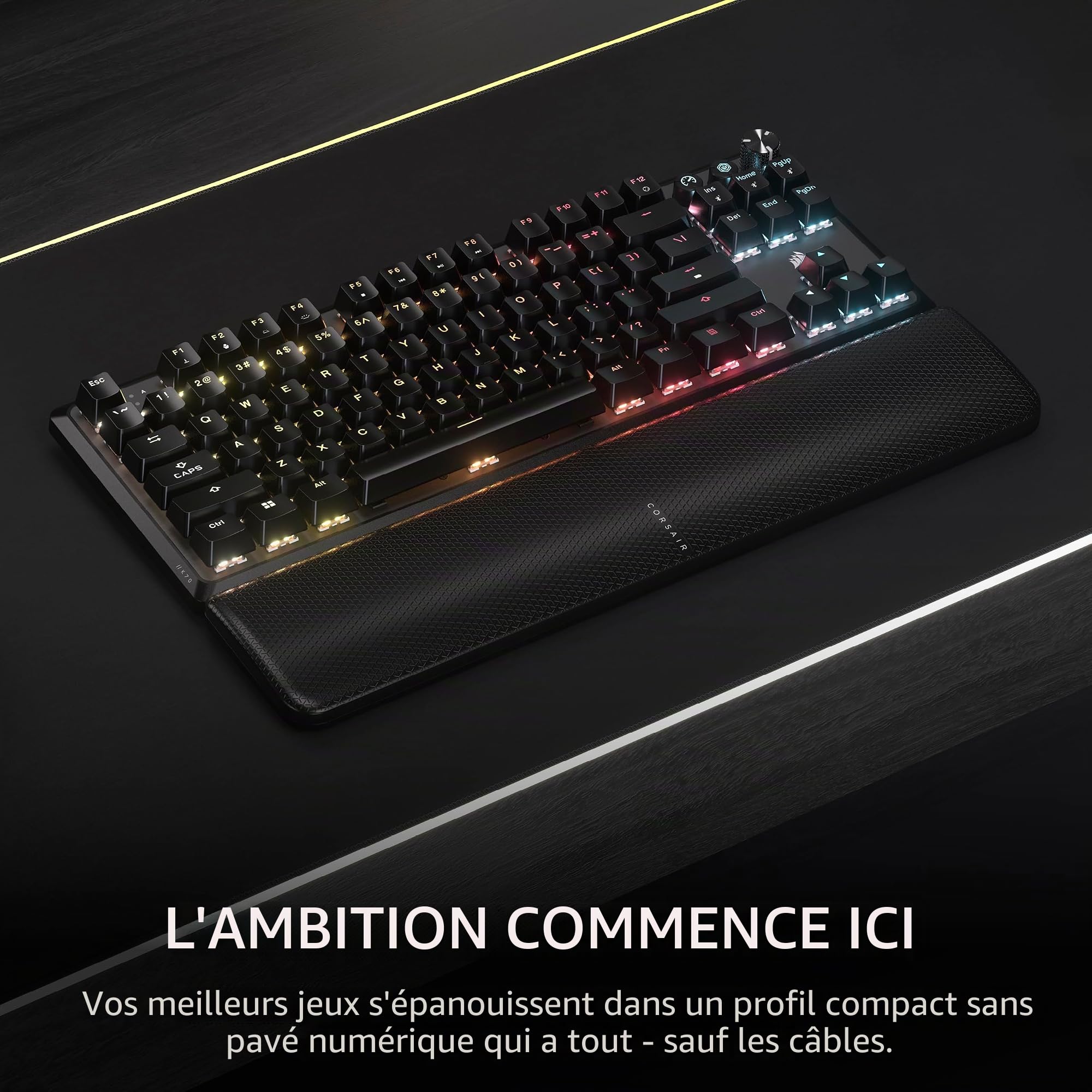 Corsair K70 Core TKL Wireless RGB Tenkeyless Clavier Gaming Mécanique - Commutateurs Linéaires Corsair MLX Red v2-Linéaires Pré-Graissés - SOCD - Amortissement Sonore - ABS Double-Shot Keycaps