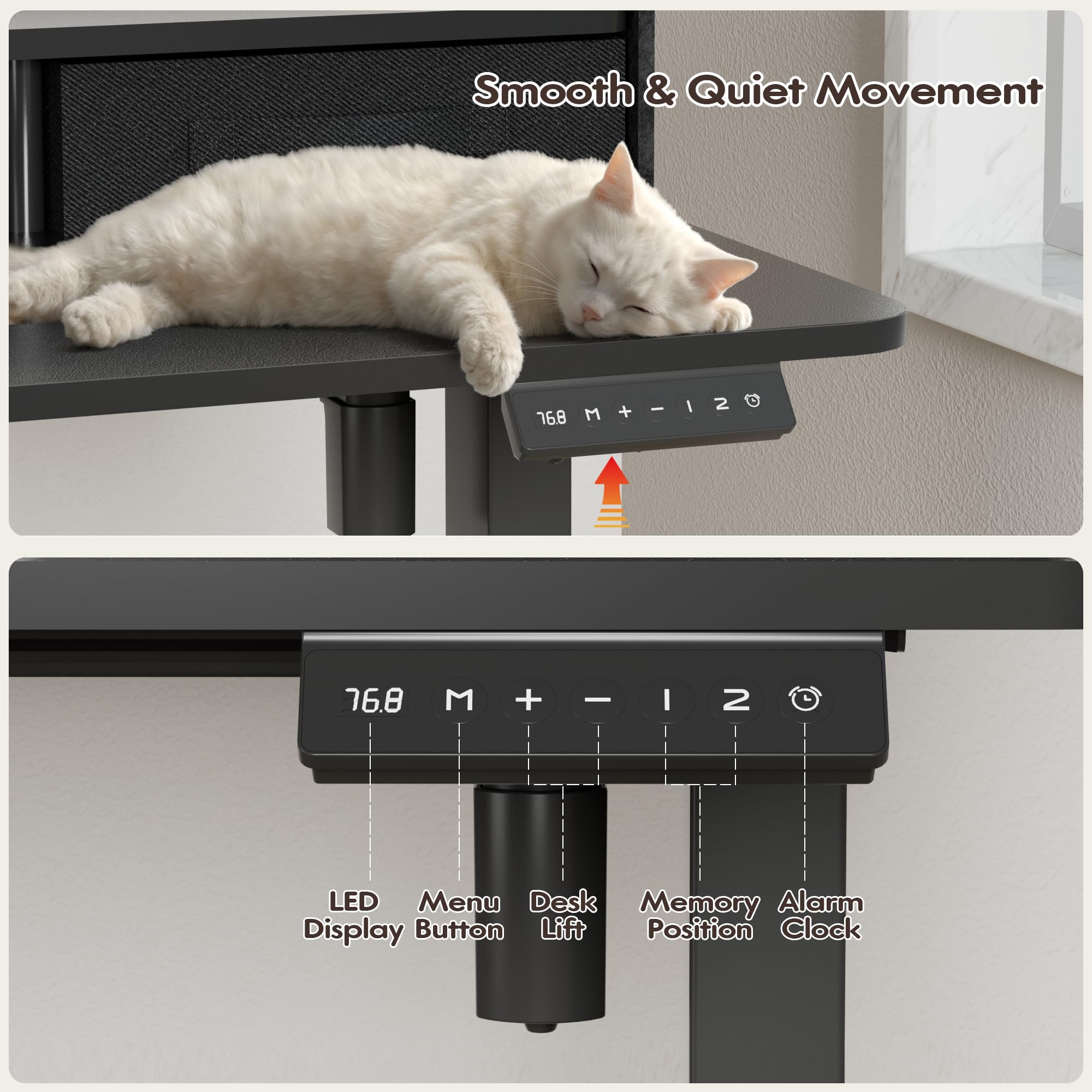 Furmax Electric Standing Desk with Two Drawers Ergonomic Stand Up Desk with Storage Shelf Height Adjustable Computer Standing — view 7
