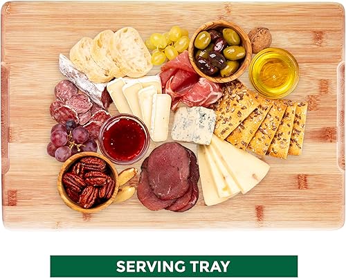 Miniatura 5 de Tabla de cortar de bambú para cocina con ranura para jugos Extragrande Tabla de cortar de madera para cortar carne, verduras, frutas, queso, bandeja