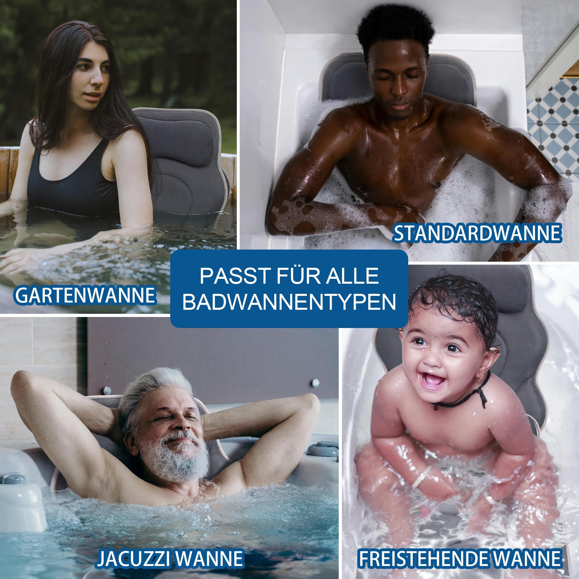 Poemland Luxus Dicke, volle Körper Badewannenkissen Mat & Cushion für Badewanne Kopfstütze Hals Schulter unterstützt Comfort Entspannung Spa Accessories