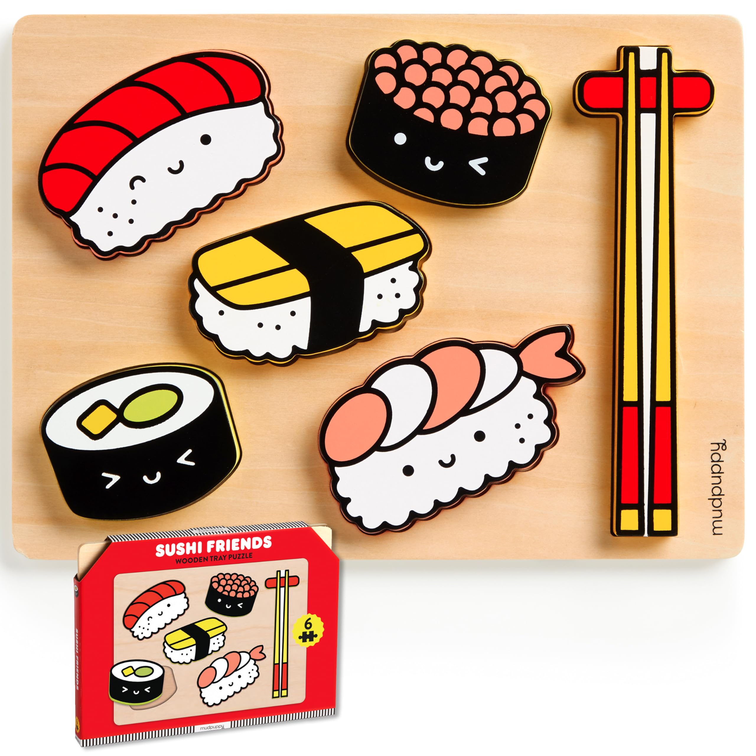 Amazon.com: Mudpuppy Sushi Friends Wooden Tray Puzzle