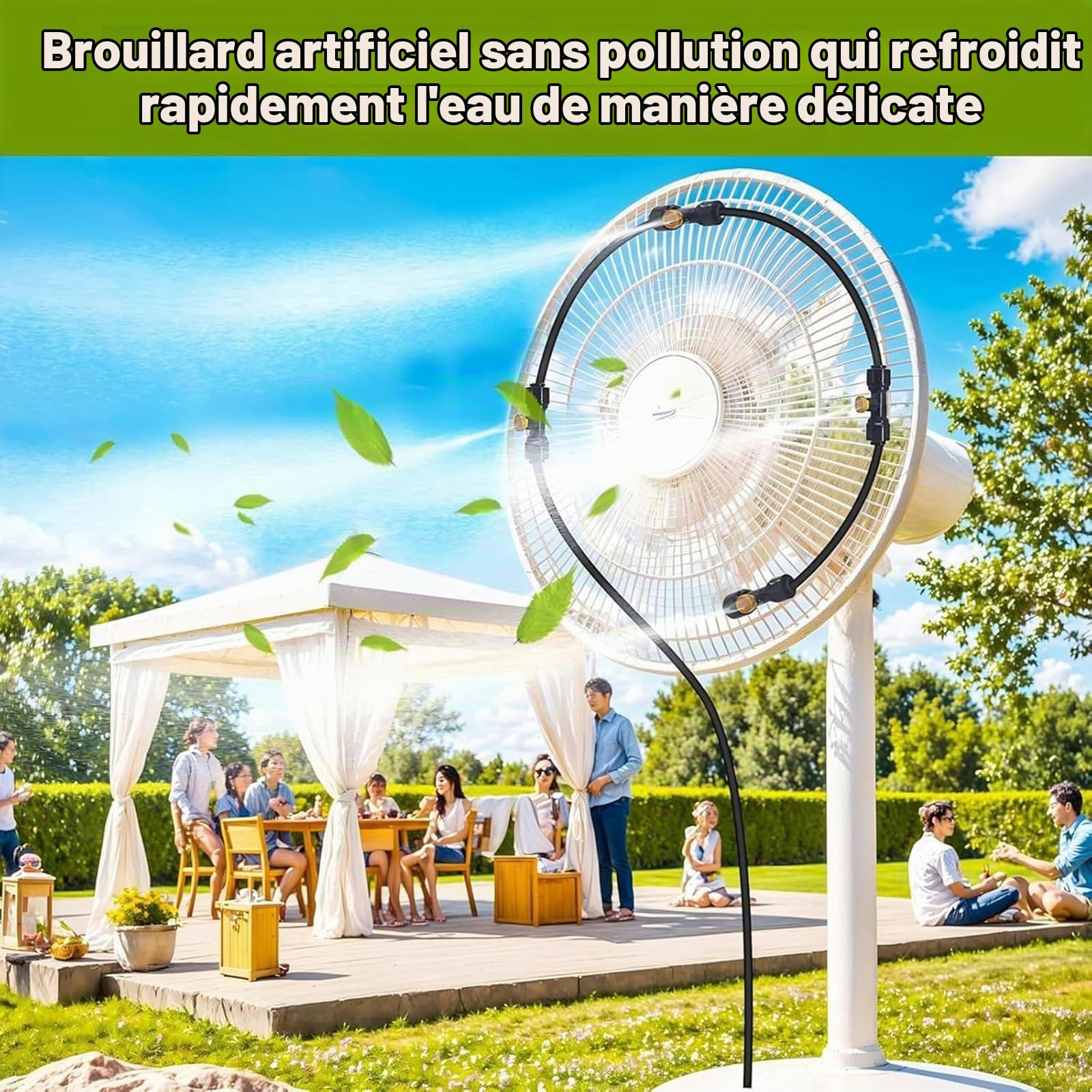 Brumisateur Terrasse, Kit Brumisateur Exterieur, Tuyau BrumisateurTerrasse Exterieur, Buses De Brume Avec Joint En T, Kit De Tuyau-Brumisateur Par Brume Pour Jardin Parasols Avec Filtre à Eau，10M