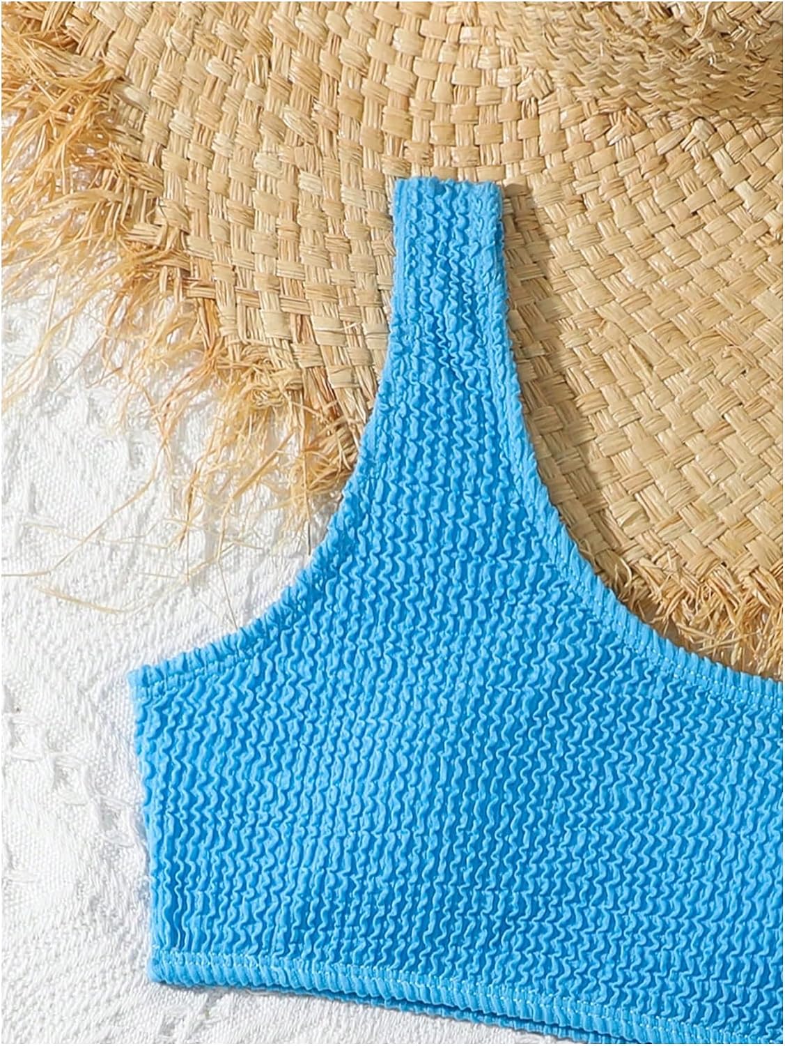 SOLY HUX Girl's Textured Bikini Set One Shoulder Bathing Suit Summer Beach Two Piece Swimsuit