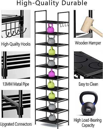 Miniatura 6 de Wodeer Zapatero organizador de zapatos de 10 niveles con gancho 20-24 pares de zapatero para entrada botas y organizadores de zapatos y estante de