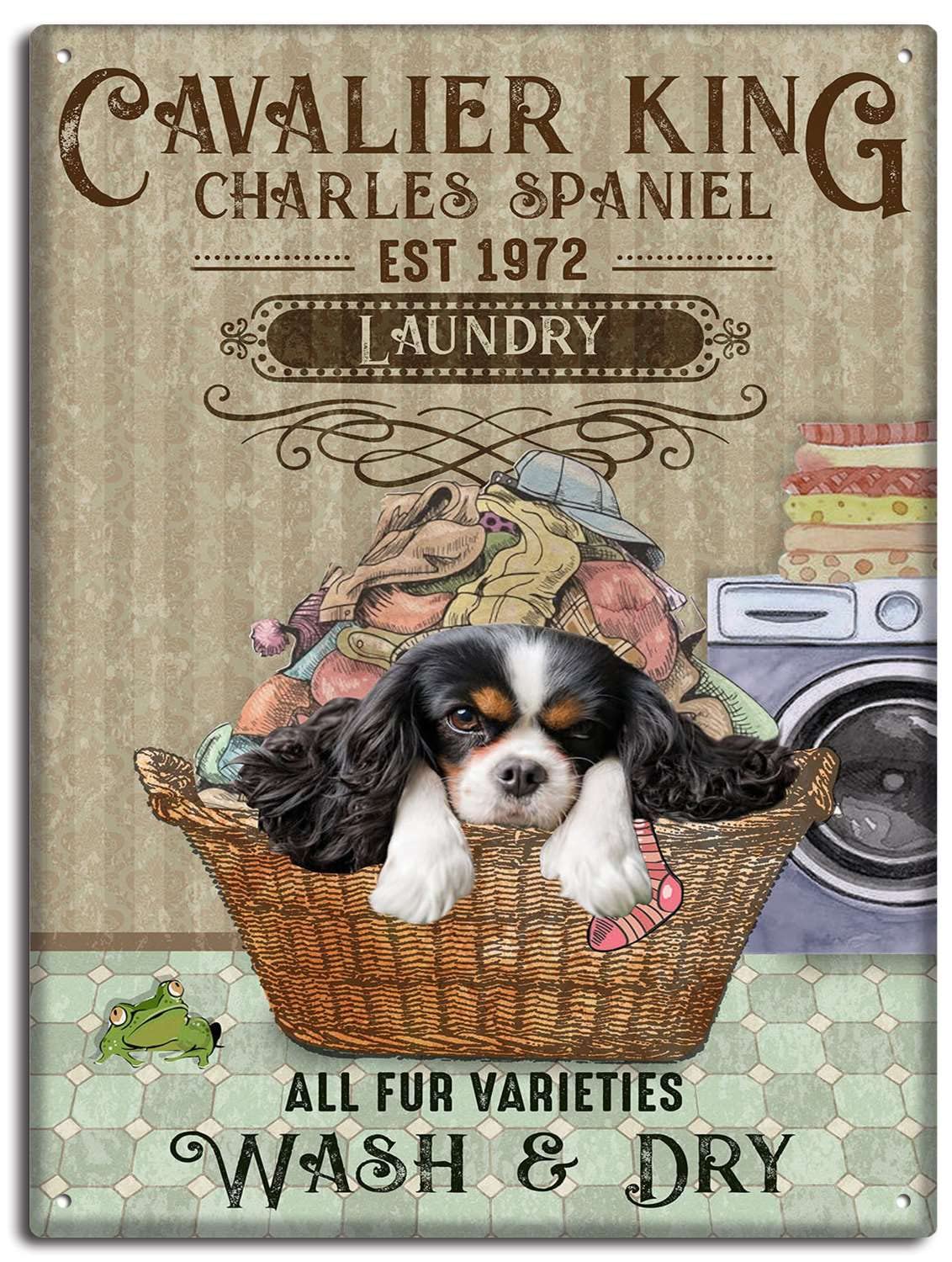 Yunking Vintage Metal Sign Cavalier King Charles Spaniel Laundry Sign 8x12 inch