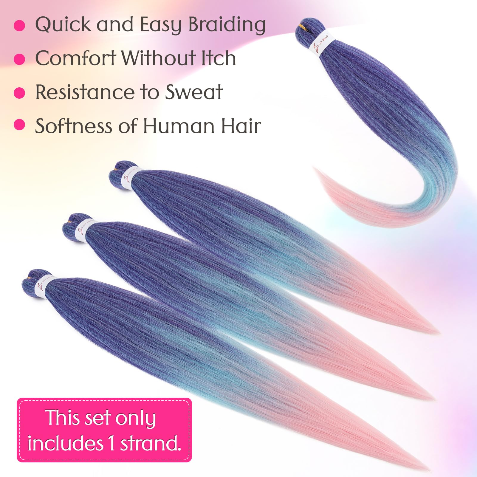 Silk-co Braiding Hair Extension Pre Stretched Professional Easy Braiding Hot Water Setting Yaki Synthetic 26 inch 90g Dark Blue&Blue&Pink - Image 3