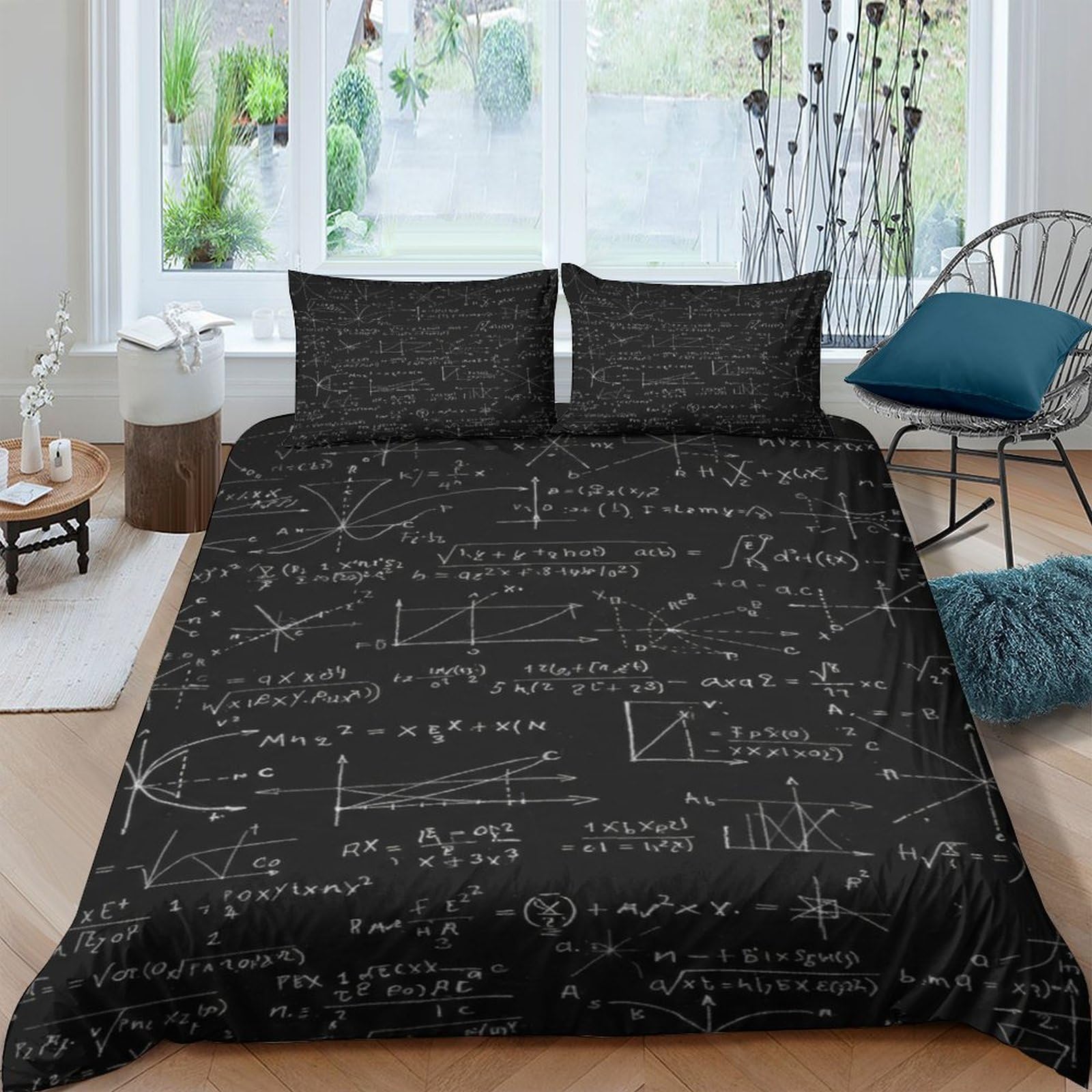 Ctjqhvkz Style-9 3D Printed Formula Black Fitted Sheet Microfiber Soft Physics Equation Bed Cover For Bedroom Dorm Mattress Protection Single（135X200cm）